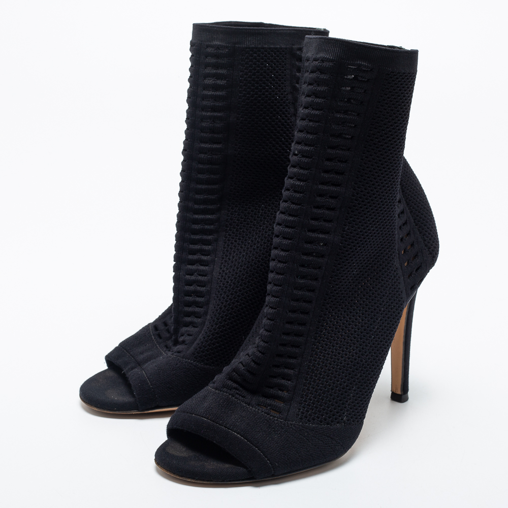 

Gianvito Rossi Black Knit Fabric Open Toe Booties Size