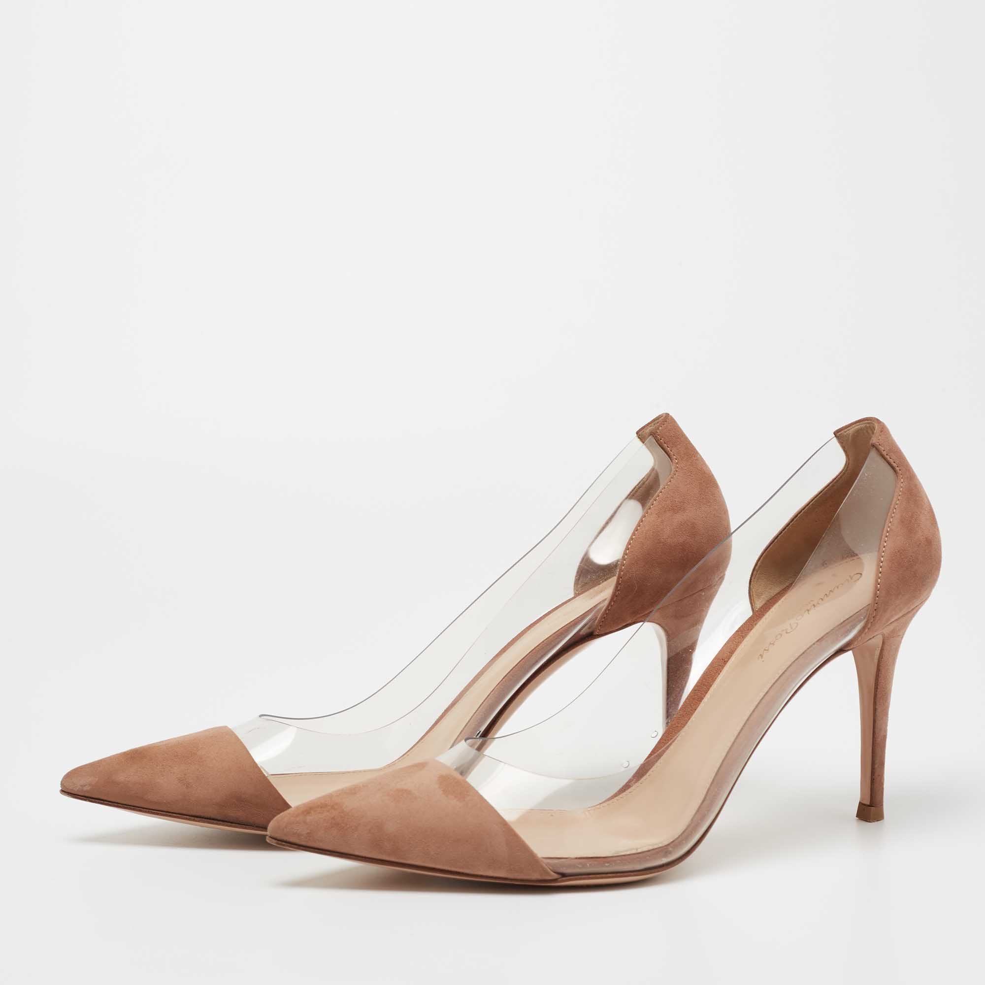 

Gianvito Rossi Beige/Transparent Suede and PVC Plexi Pointed Toe Pumps Size