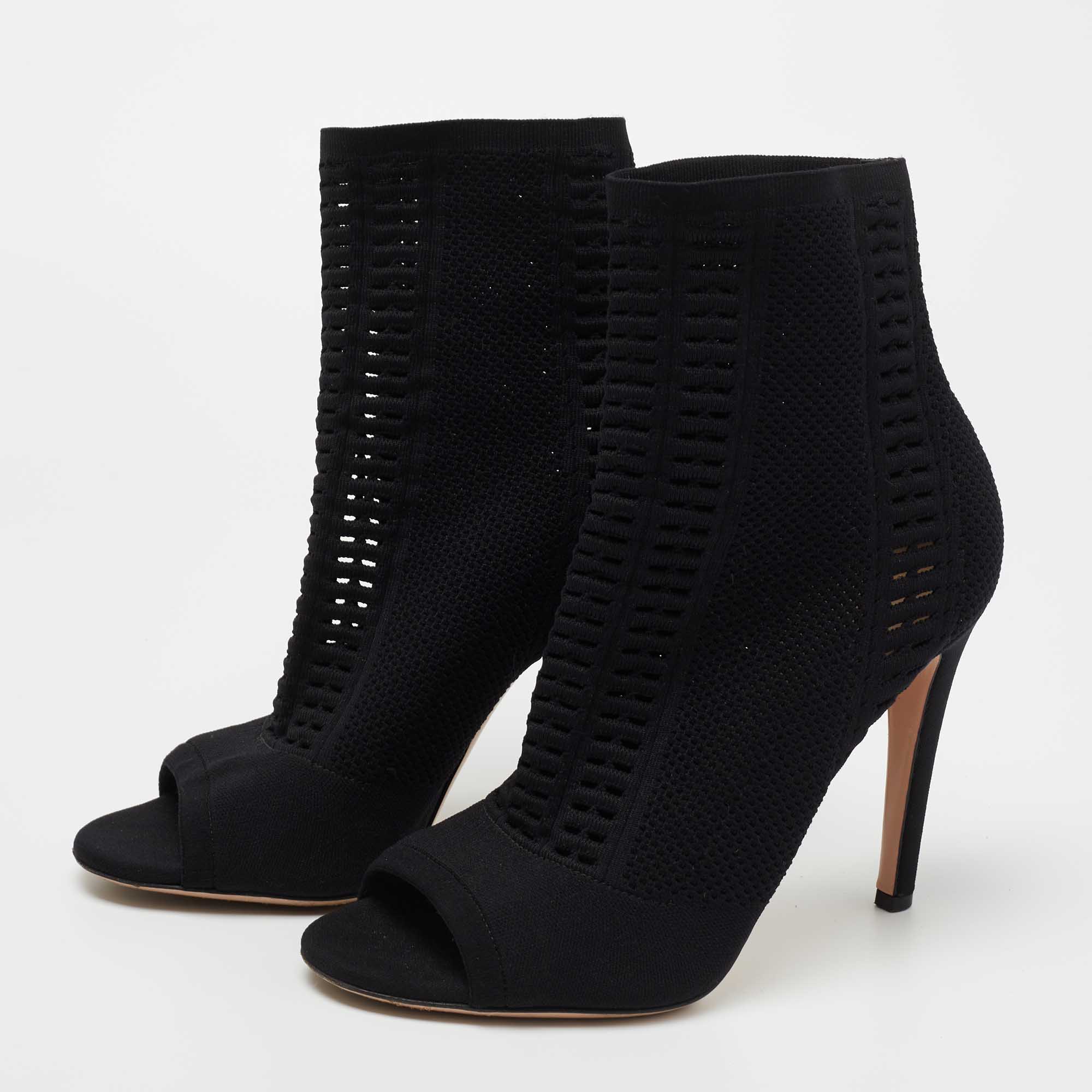

Gianvito Rossi Black Perforated Stretch Knit Vires Boots Size