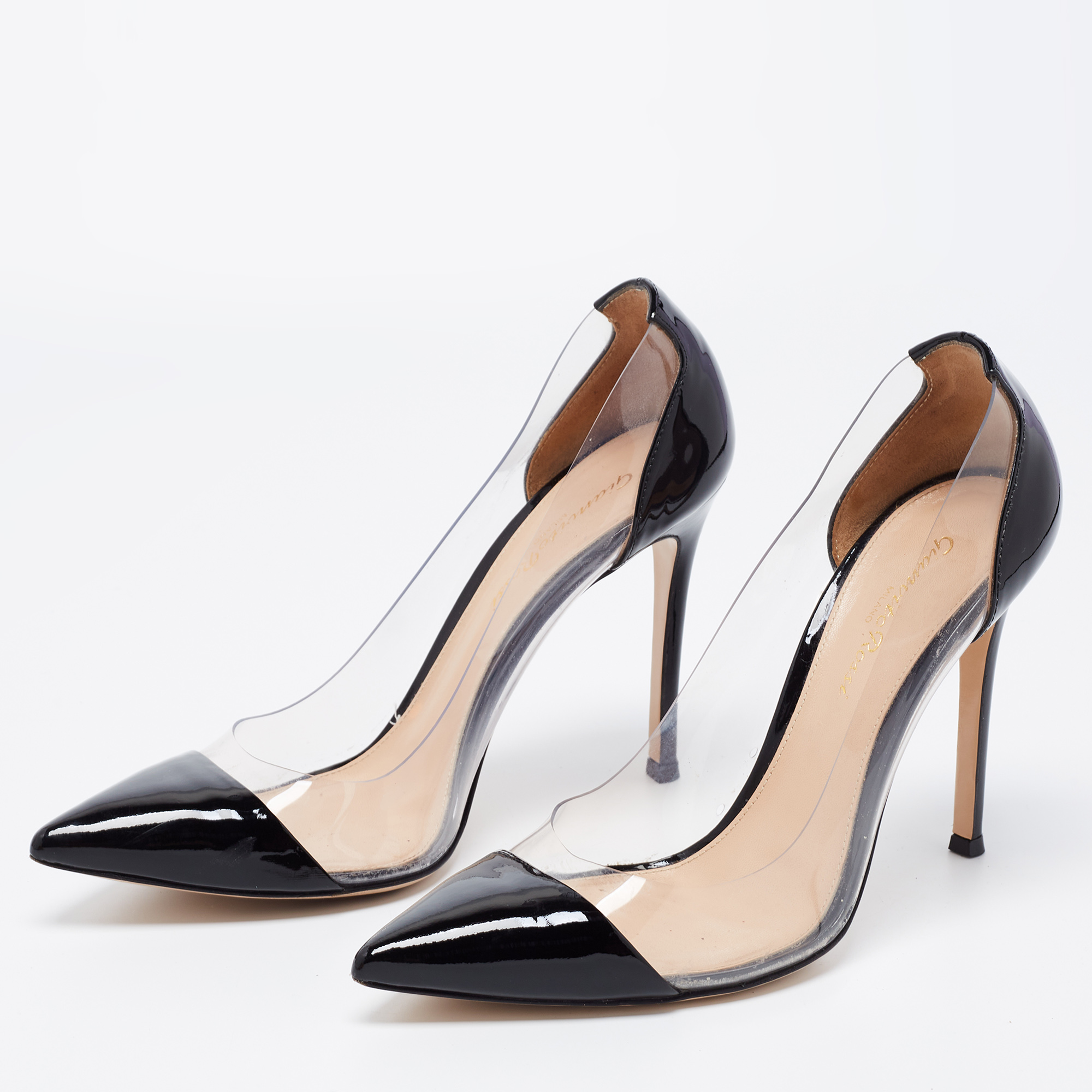 

Gianvito Rossi Black Patent Leather and PVC Plexi Pumps Size