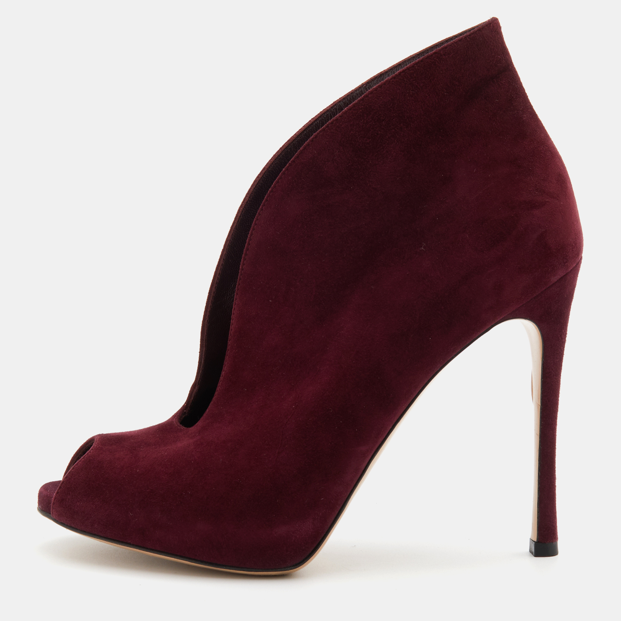 Pre-owned Gianvito Rossi Burgundy Suede Vamp Platform Booties Size 37.5