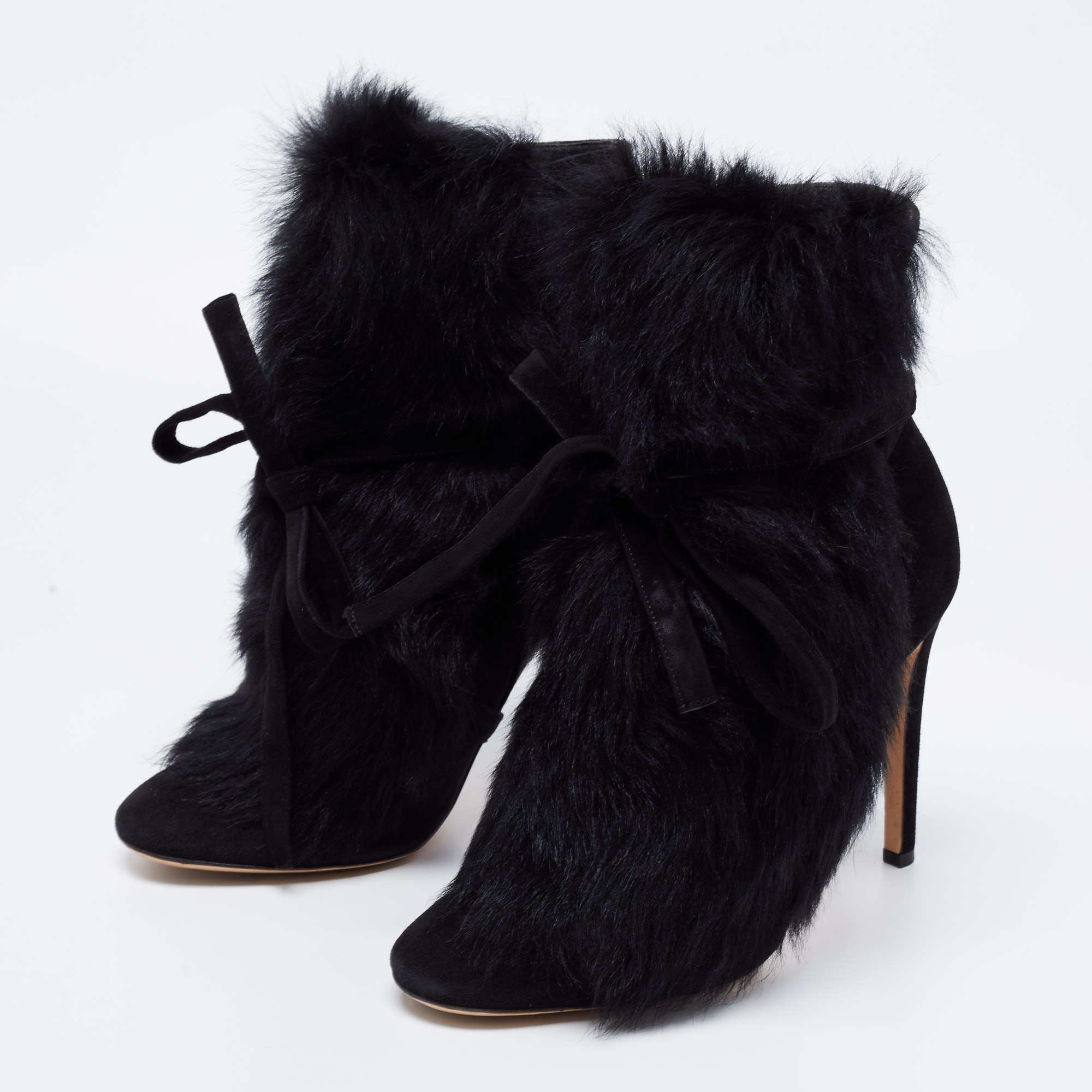 

Gianvito Rossi Black Suede And Fur Ankle Boots Size