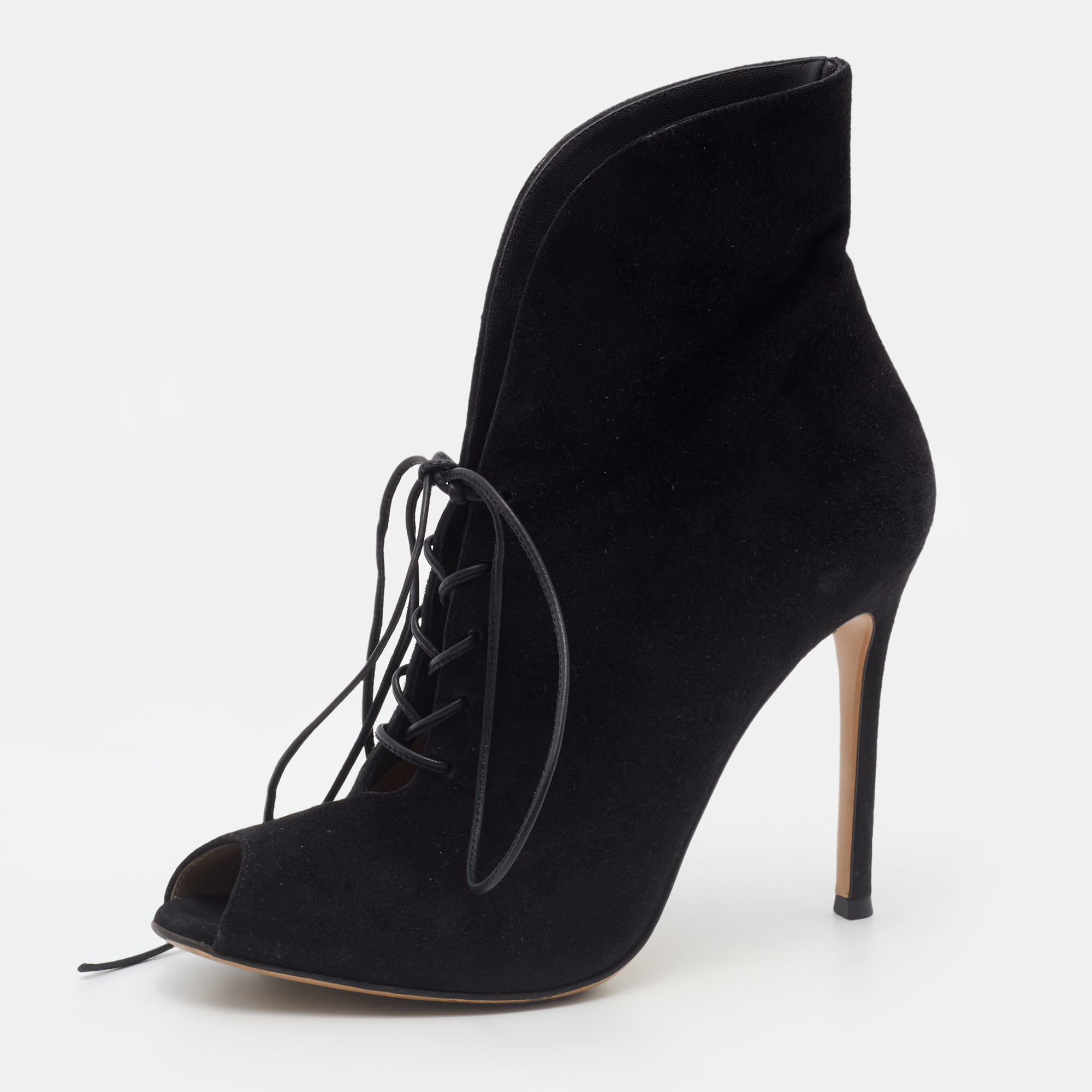 Pre-owned Gianvito Rossi Black Suede Jane Ankle Booties Size 38