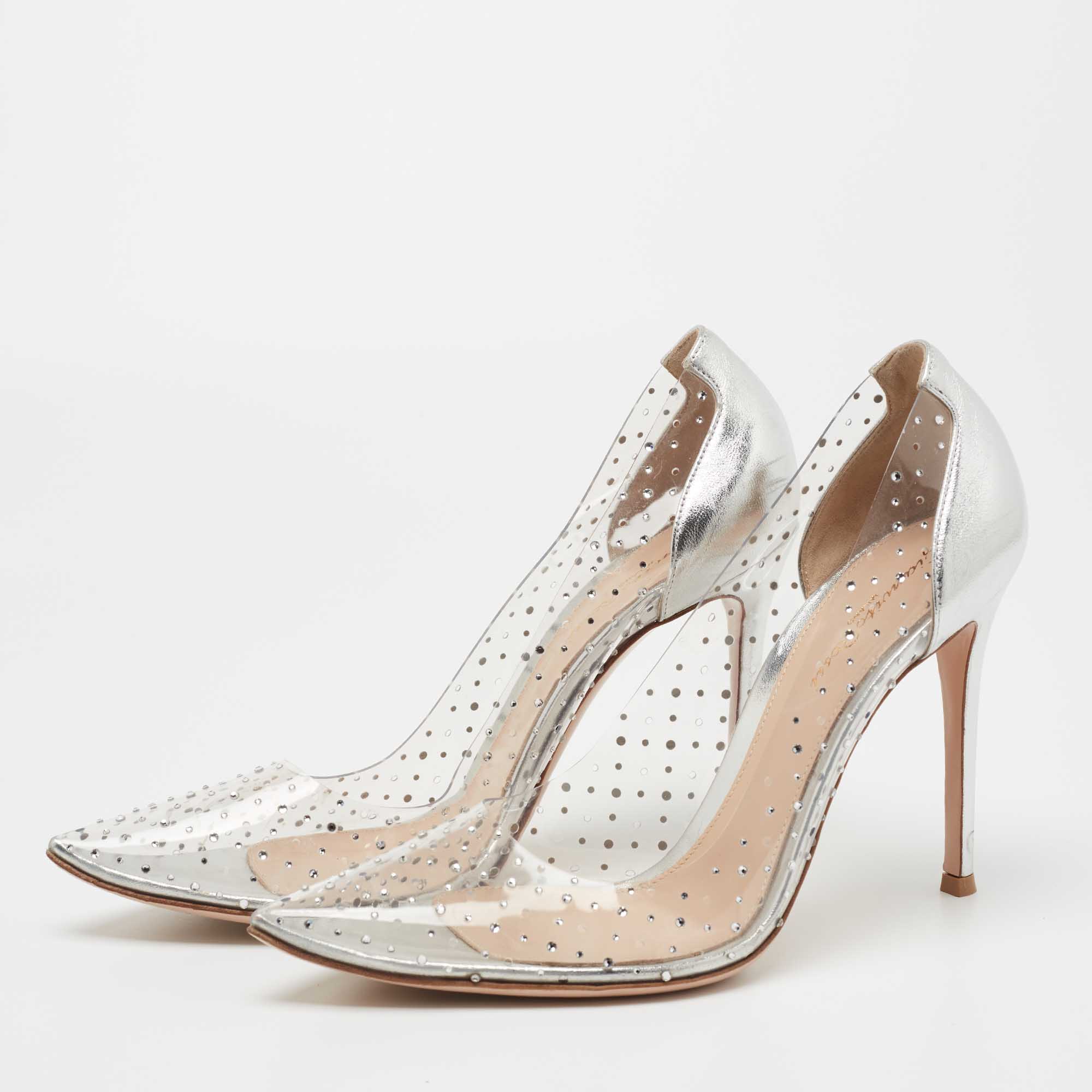 

Gianvito Rossi Silver Leather and PVC Plexi Pumps Size