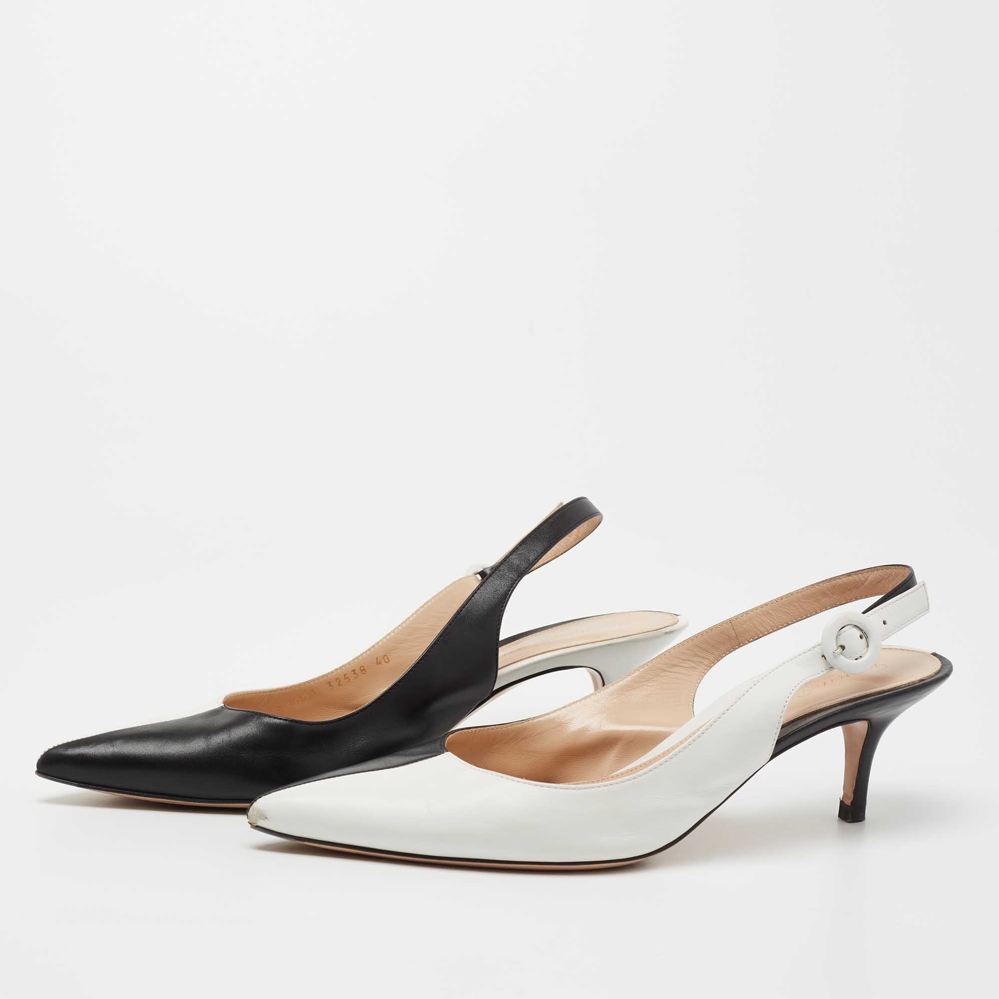 

Gianvito Rossi Black/White Leather Pointed Toe Slingback Pumps Size