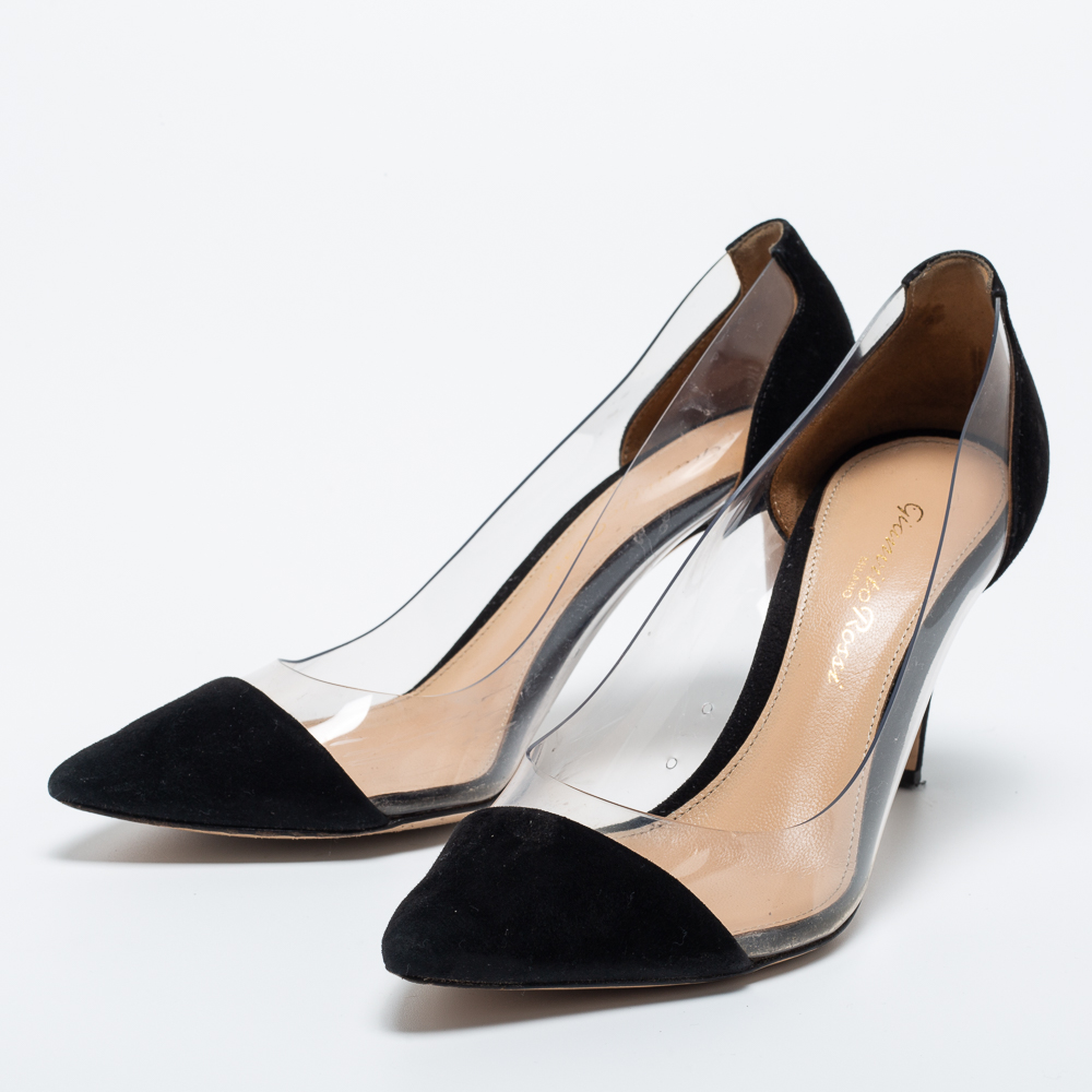 

Gianvito Rossi Black Suede and PVC Plexi Pumps Size