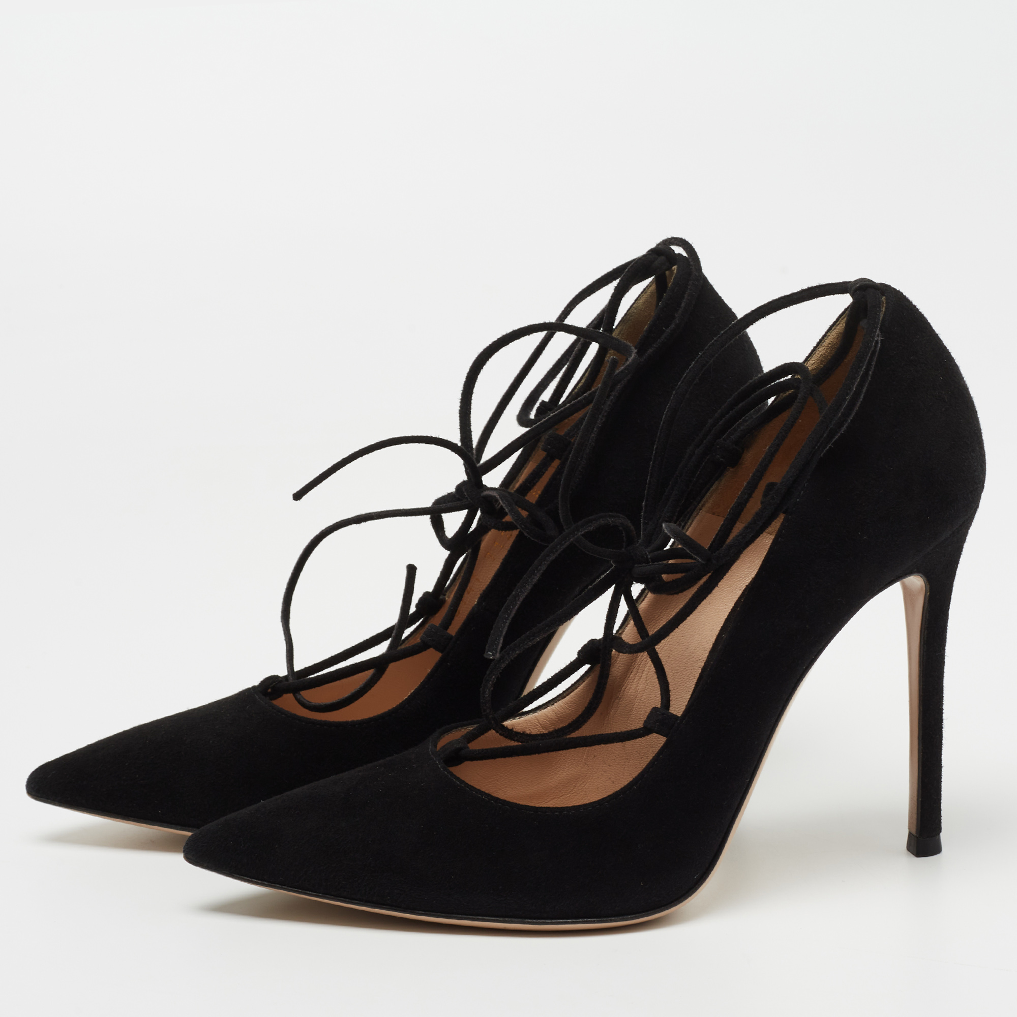 

Gianvito Rossi Black Suede Femi Ankle Tie Pumps Size