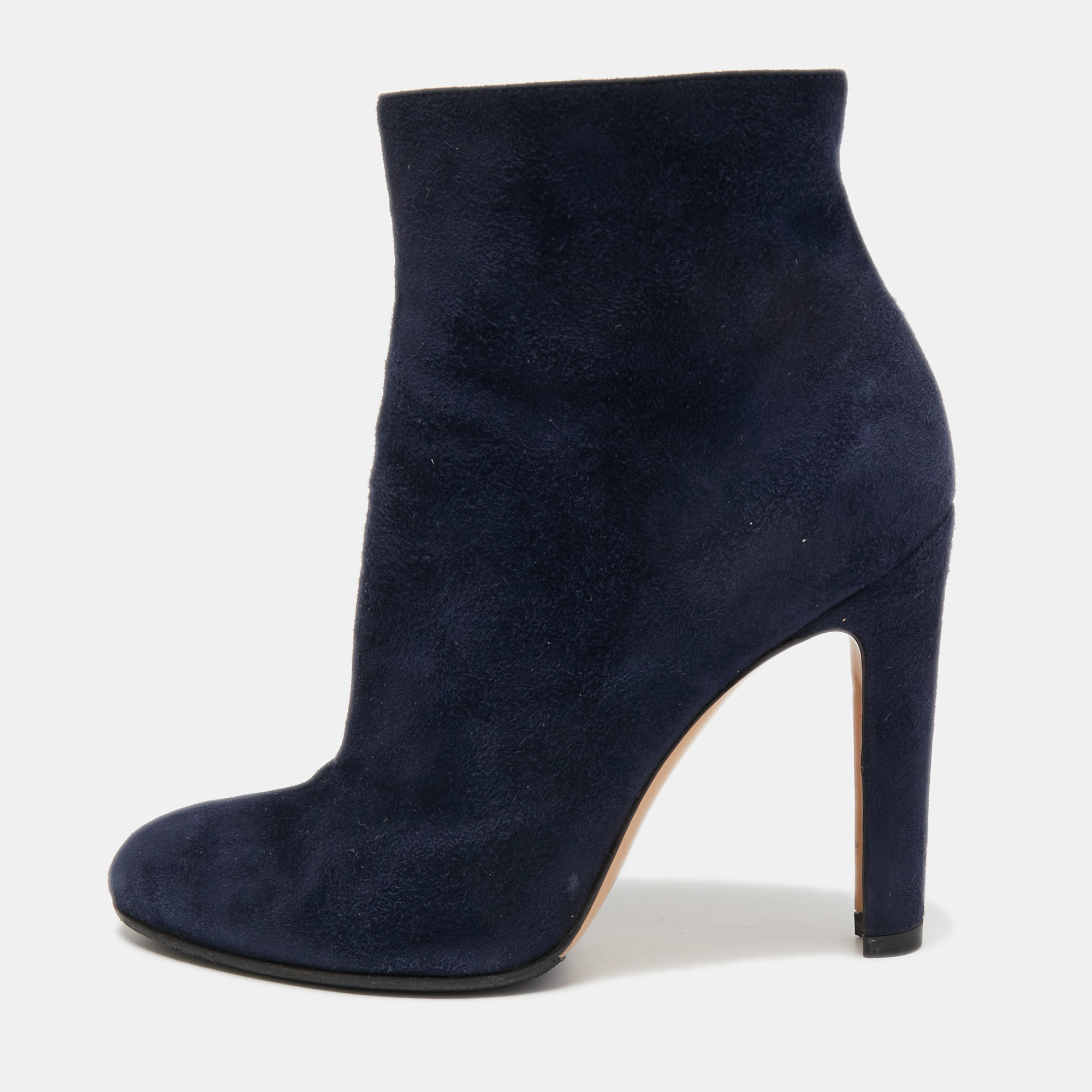 Pre-owned Gianvito Rossi Navy Blue Suede Ankle Booties Size 37