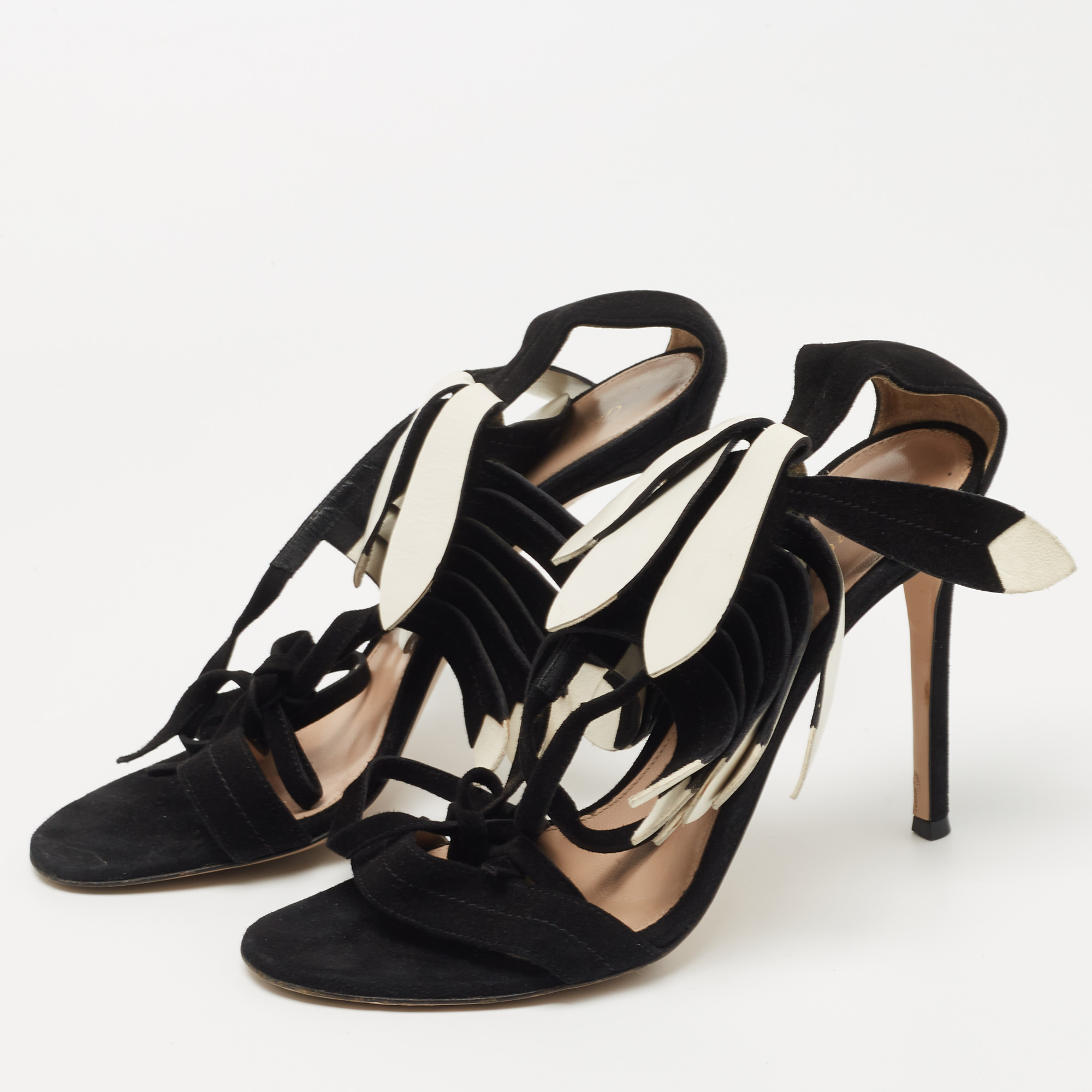 

Gianvito Rossi Black Suede Fringe Ankle Tie Sandals Size