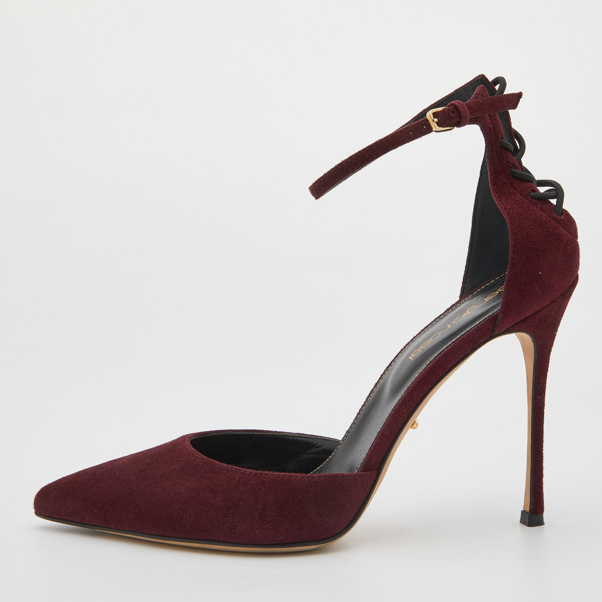 Pre-owned Gianvito Rossi Burgundy Suede Pointed Toe Ankle Strap Sandals Size 37