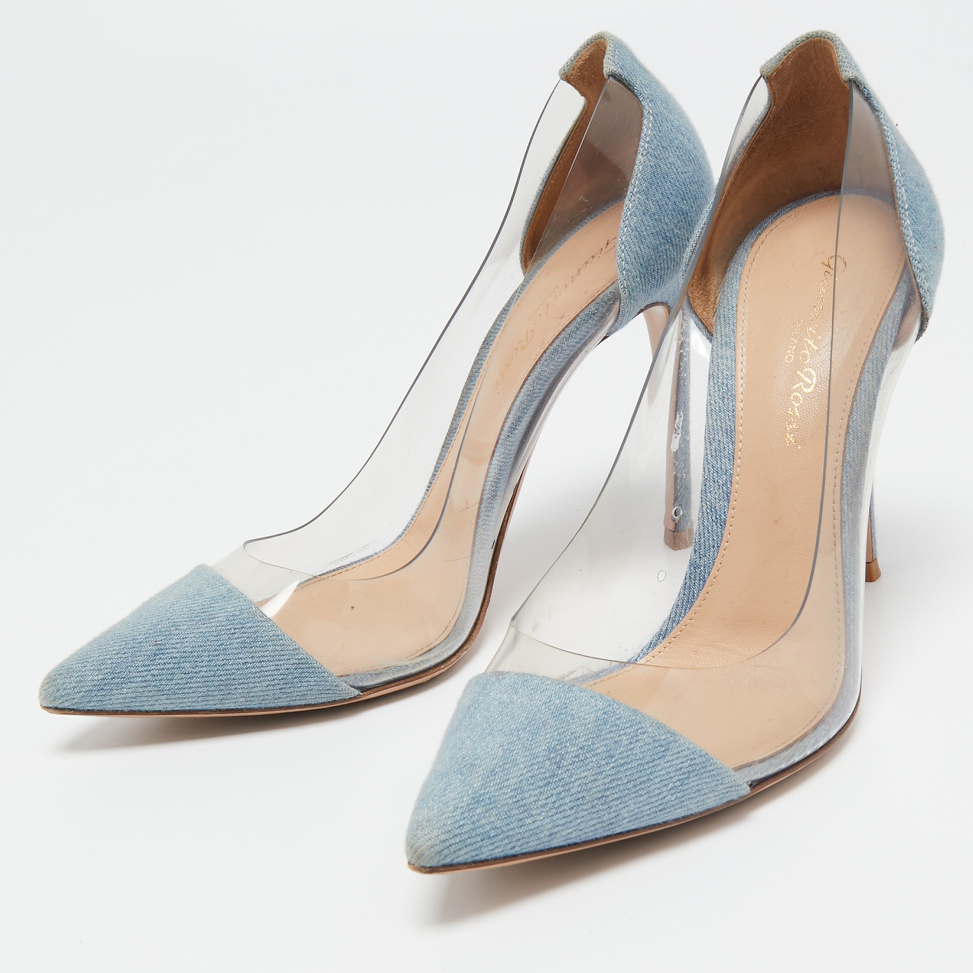 

Gianvito Rossi Light Blue Denim and PVC Plexi Pumps Size