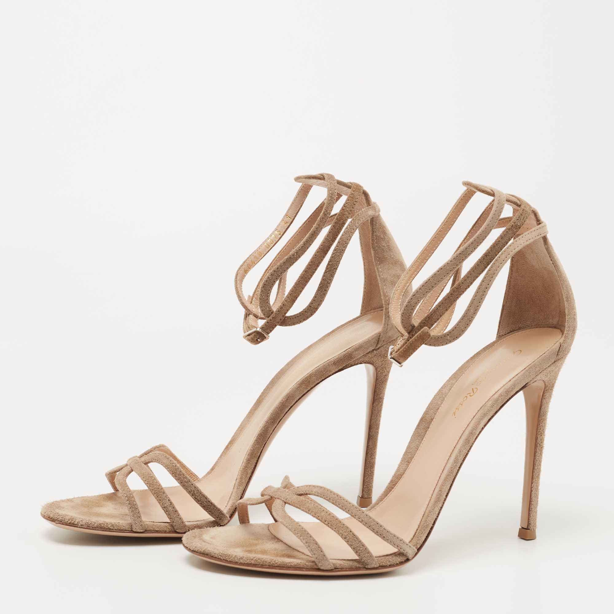 

Gianvito Rossi Beige Suede Ankle Strap Sandals Size
