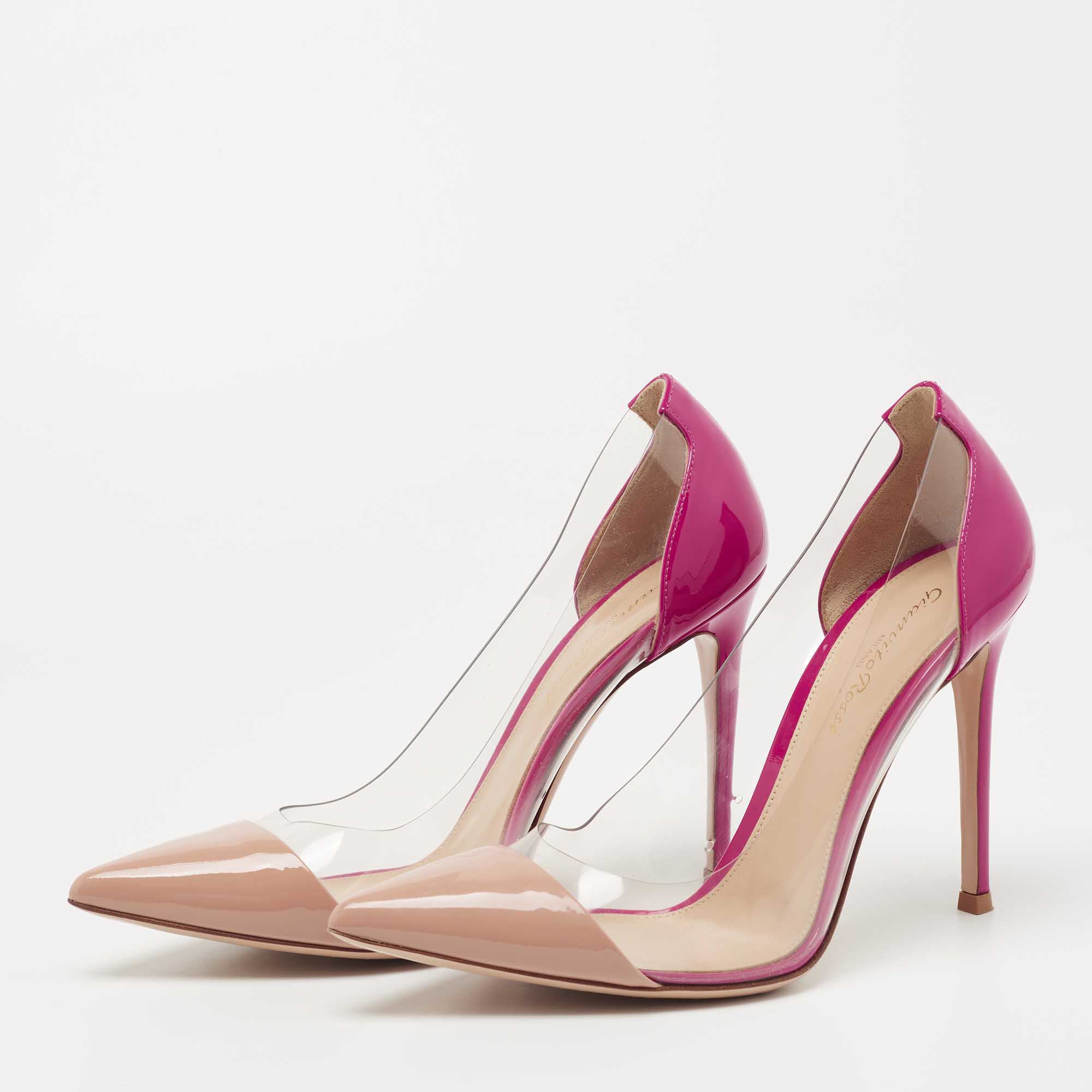 

Gianvito Rossi Beige/Pink Patent Leather and PVC Plexi Pumps Size
