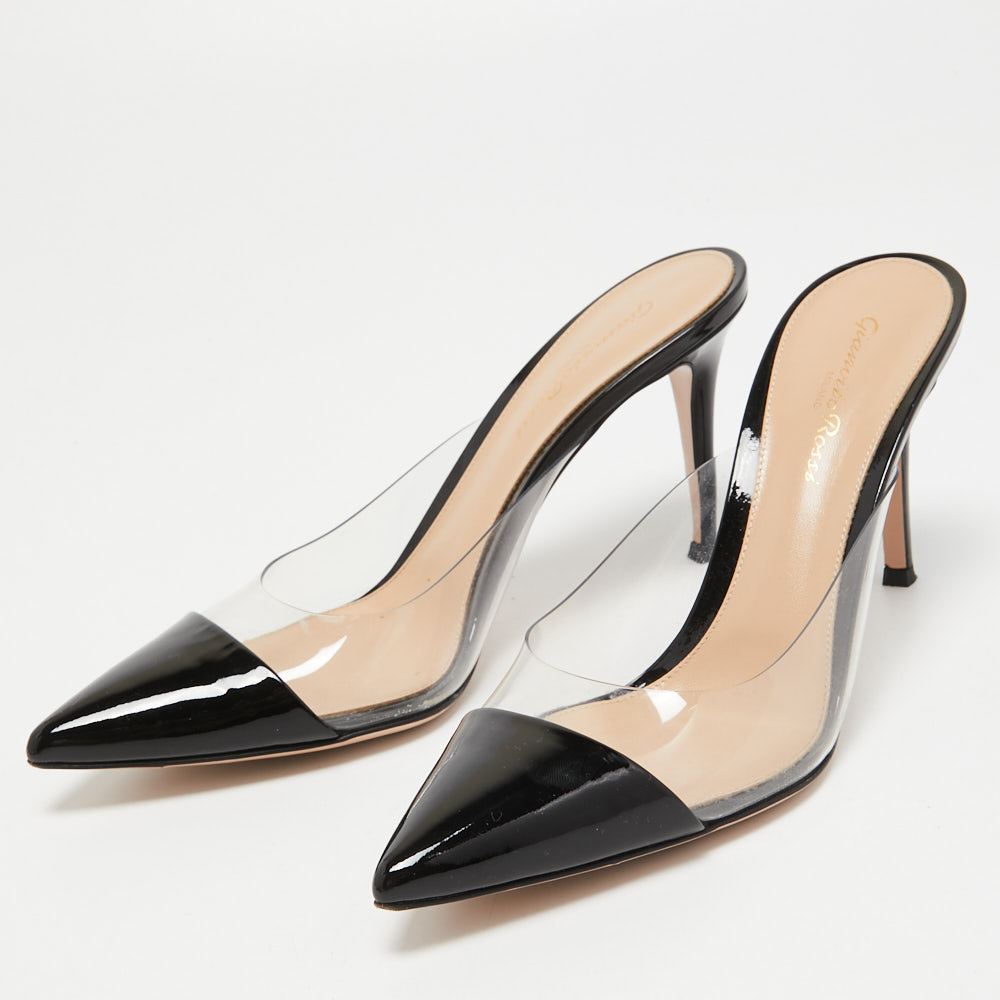 

Gianvitto Rossi Black Patent Leather And PVC Plexi Pointed Mules Size