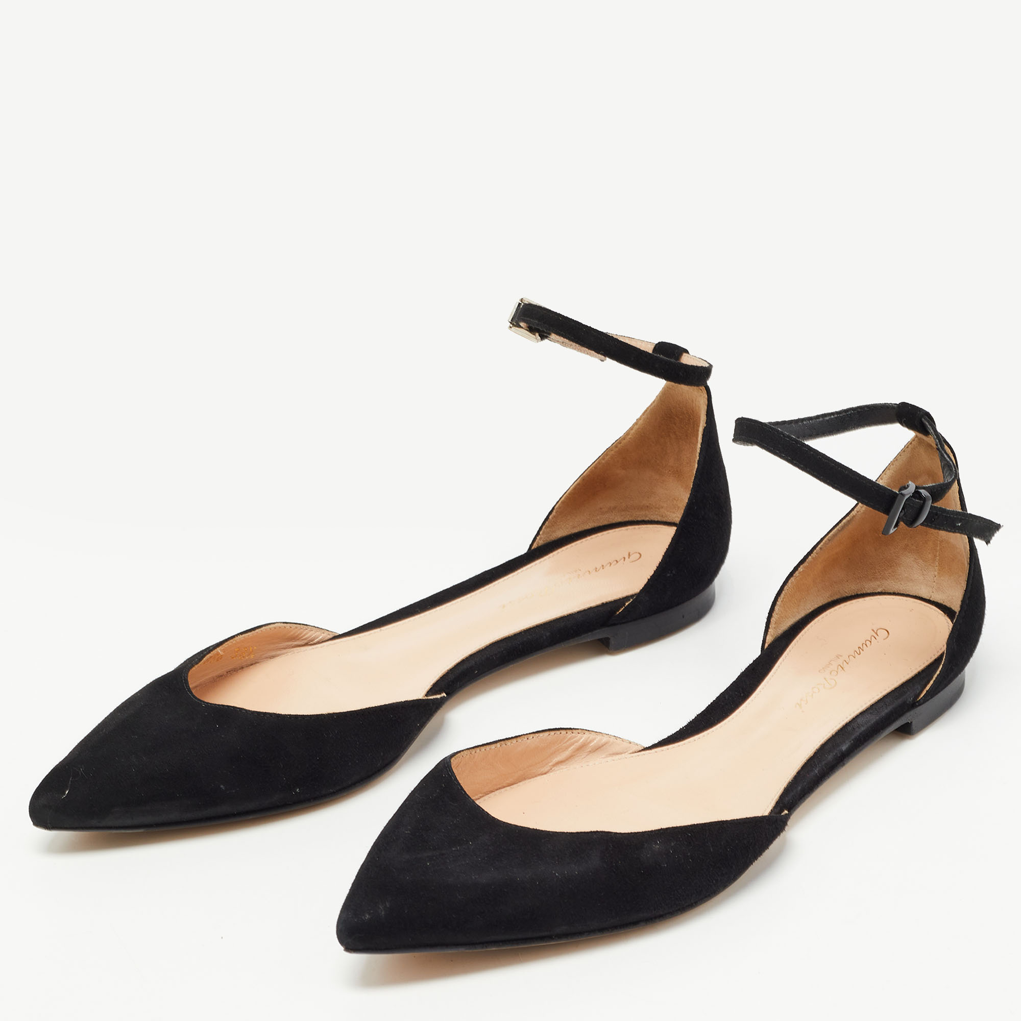 

Gianvito Rossi Black Suede Gia Ankle Strap Flats Size