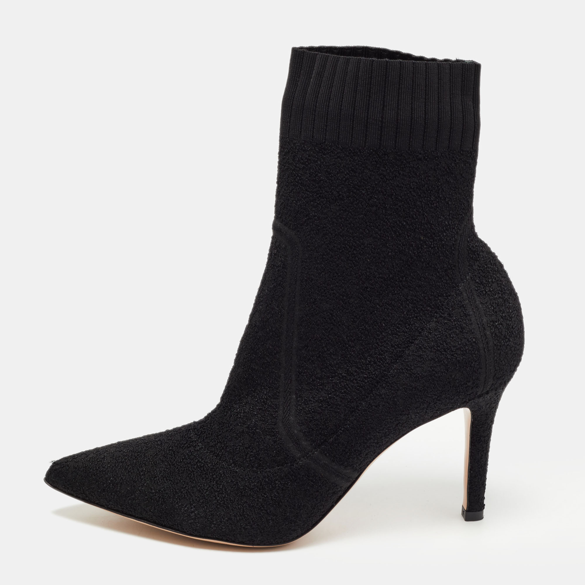 Pre-owned Gianvito Rossi Black Knit Fabric Ankle Boots Size 37.5