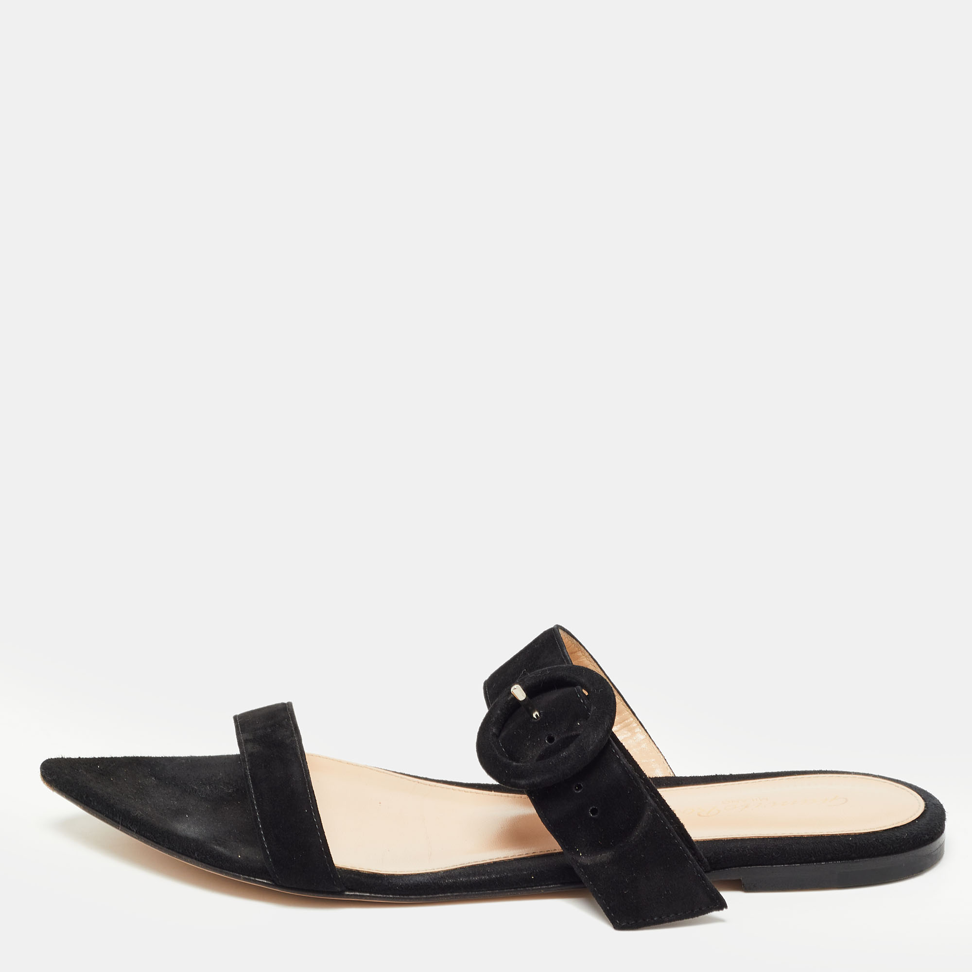 

Gianvito Rossi Black Suede Flat Slides Size
