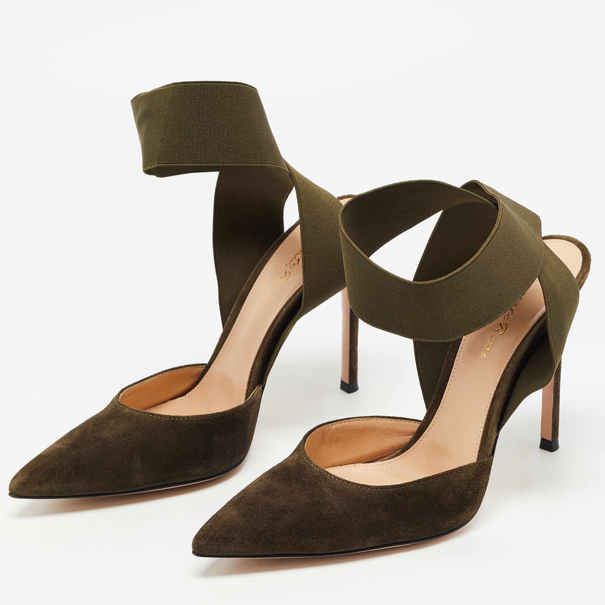 

Gianvito Rossi Dark Green Suede Pointed Ankle Wrap Sandals Size