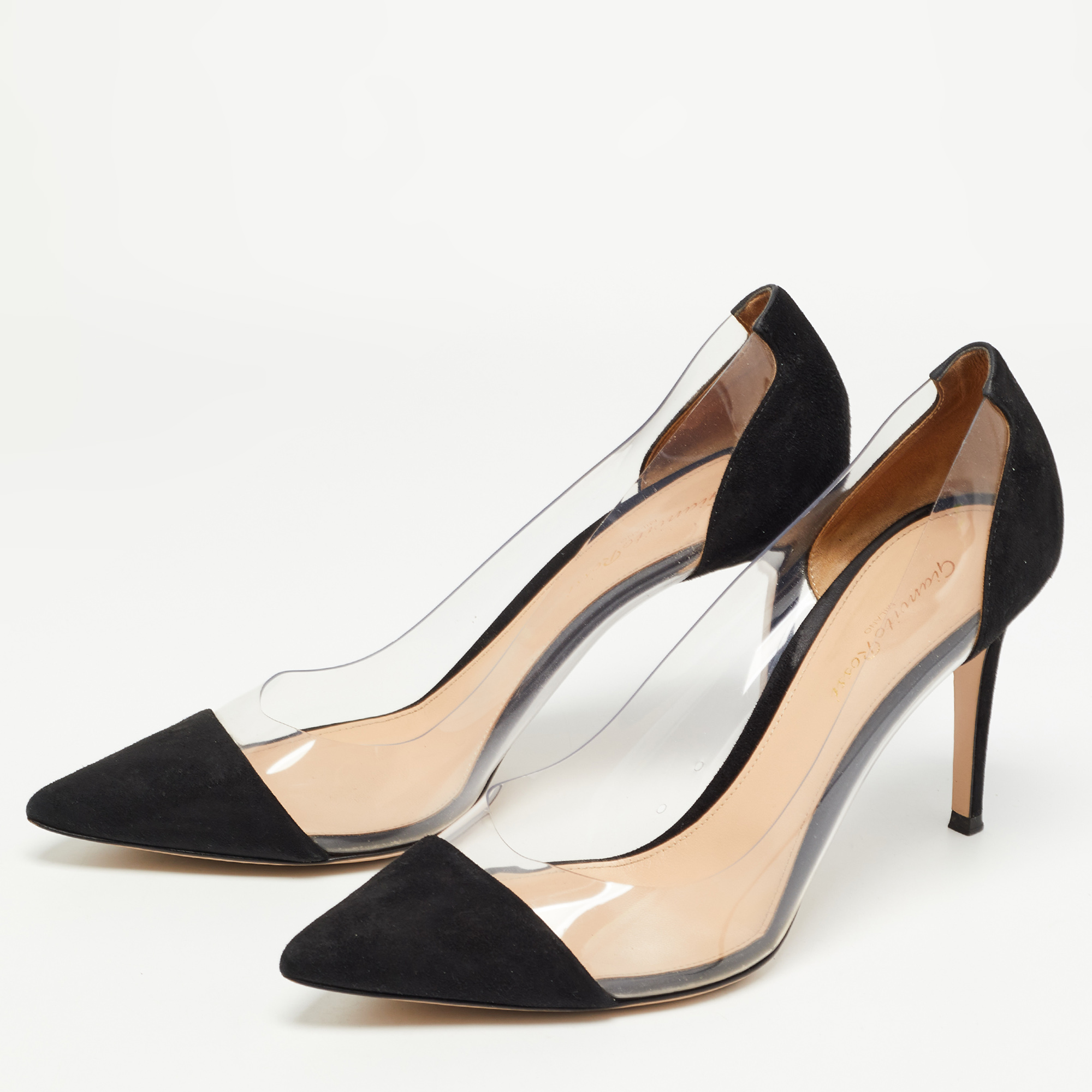 

Gianvito Rossi Black Suede and PVC Plexi Pumps Size