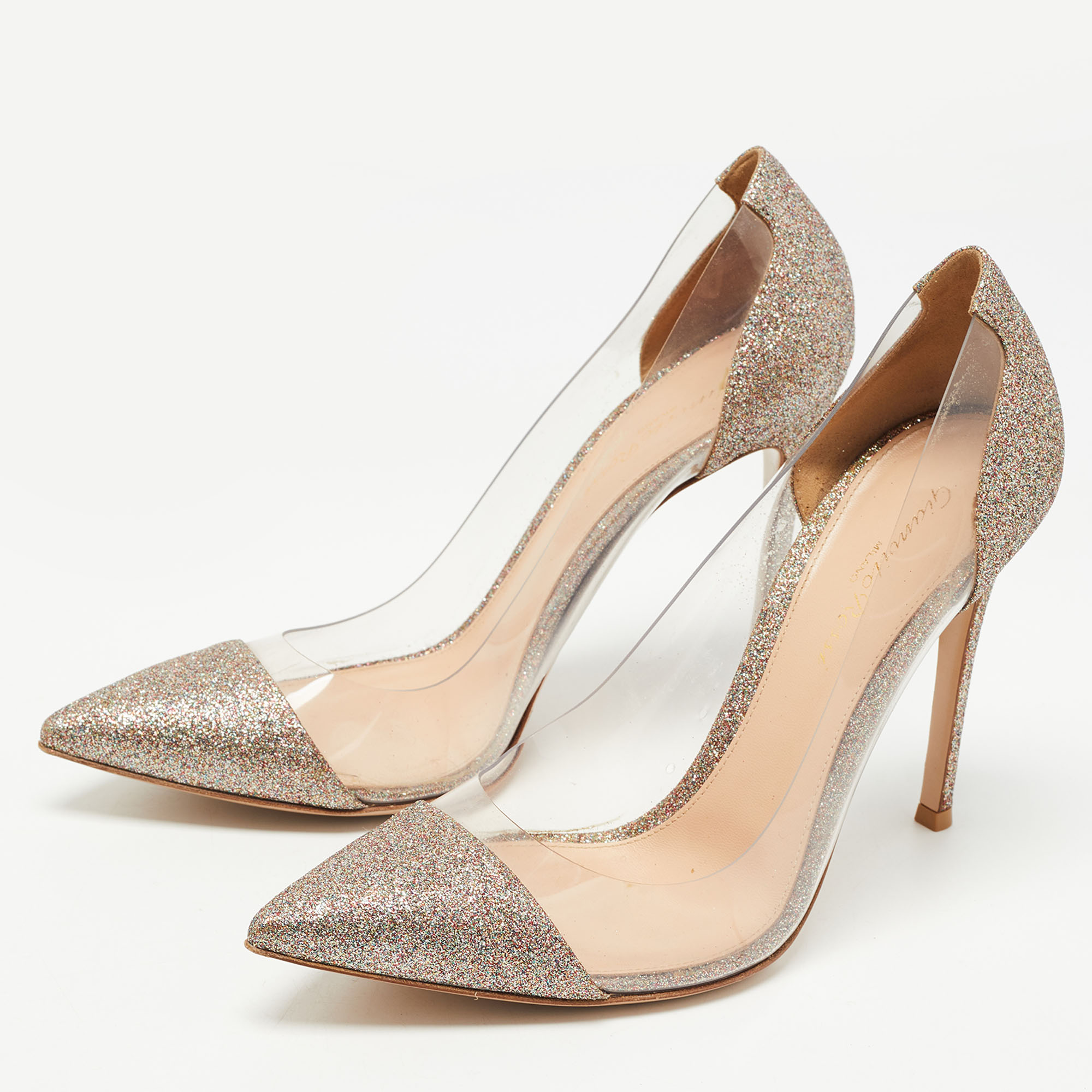 

Gianvito Rossi Multicolor Glitter and PVC Plexi Pumps Size