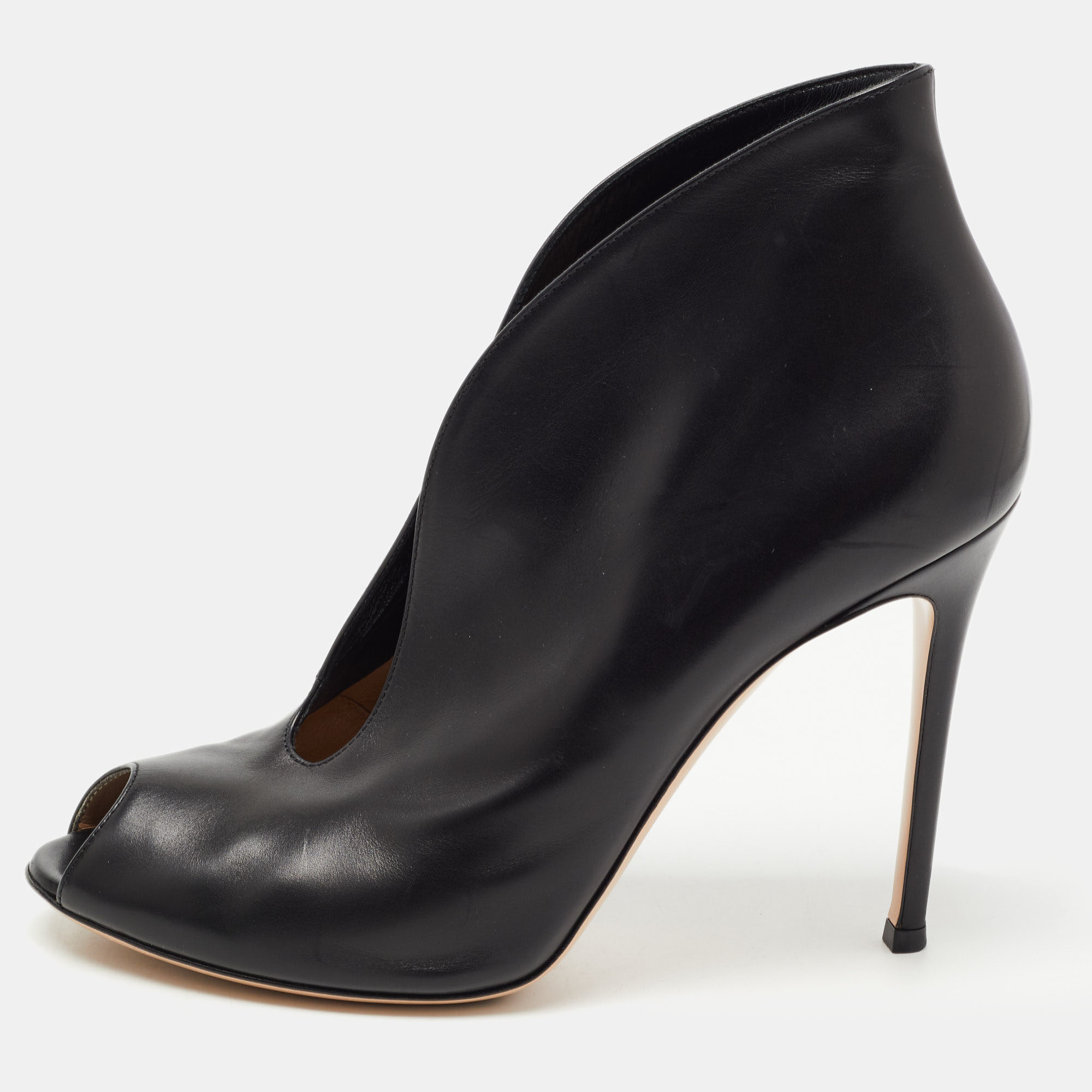 Pre-owned Gianvito Rossi Black Leather Vamp Ankle Booties Size 41