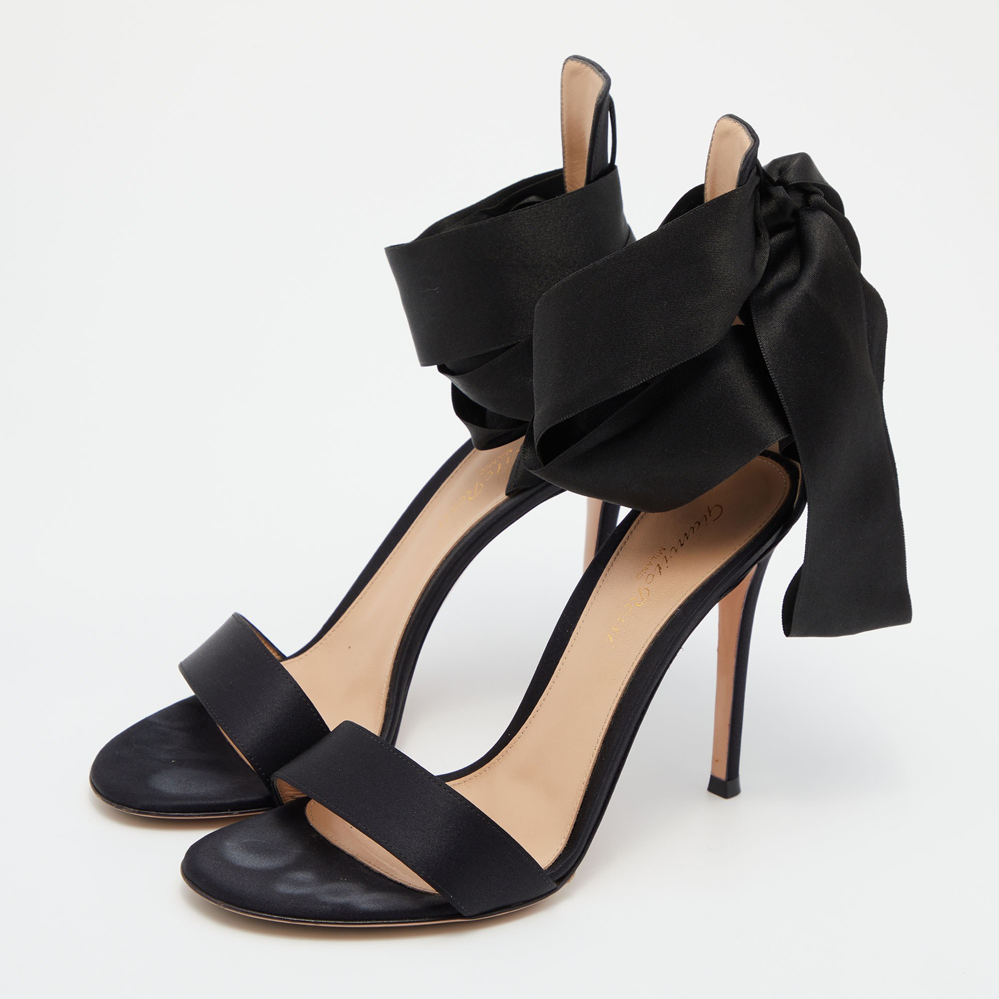 

Gianvito Rossi Black Satin Gala Sandals Size