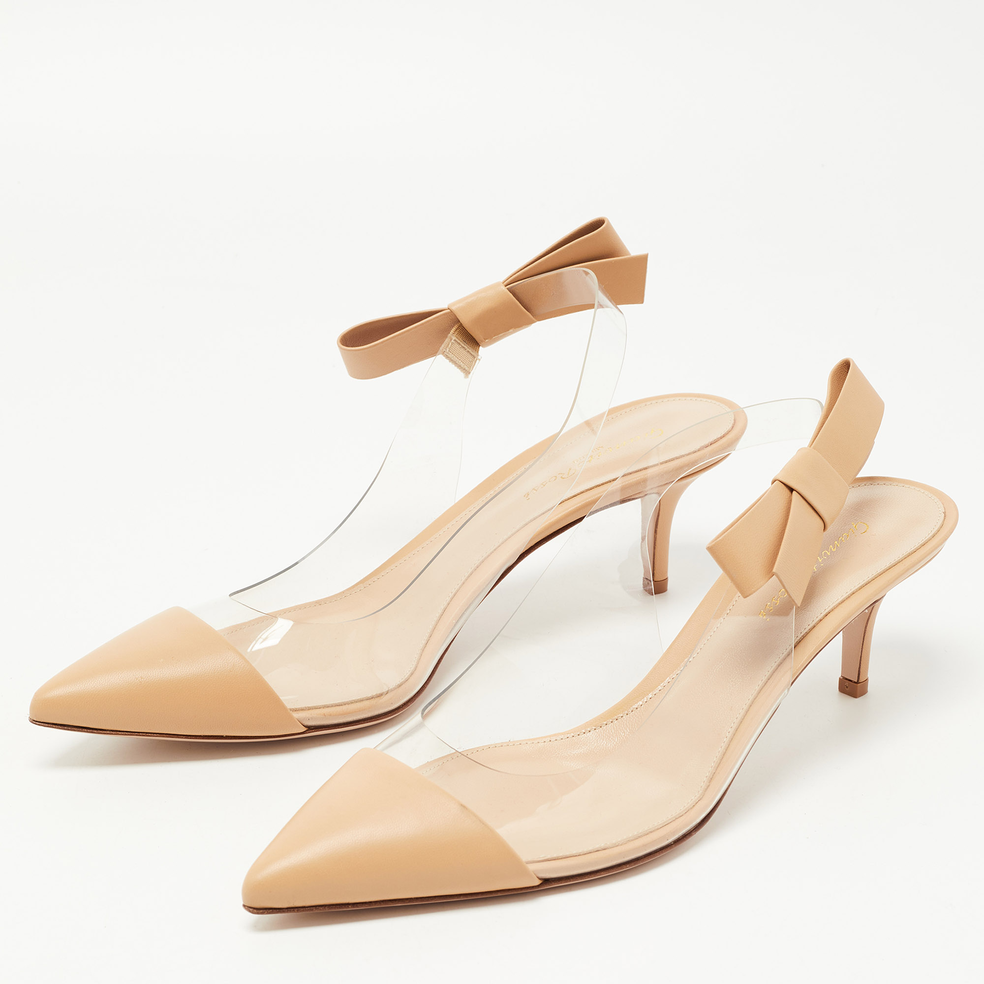 

Gianvito Rossi Beige Leather and PVC Slingback Bow Sandals Size