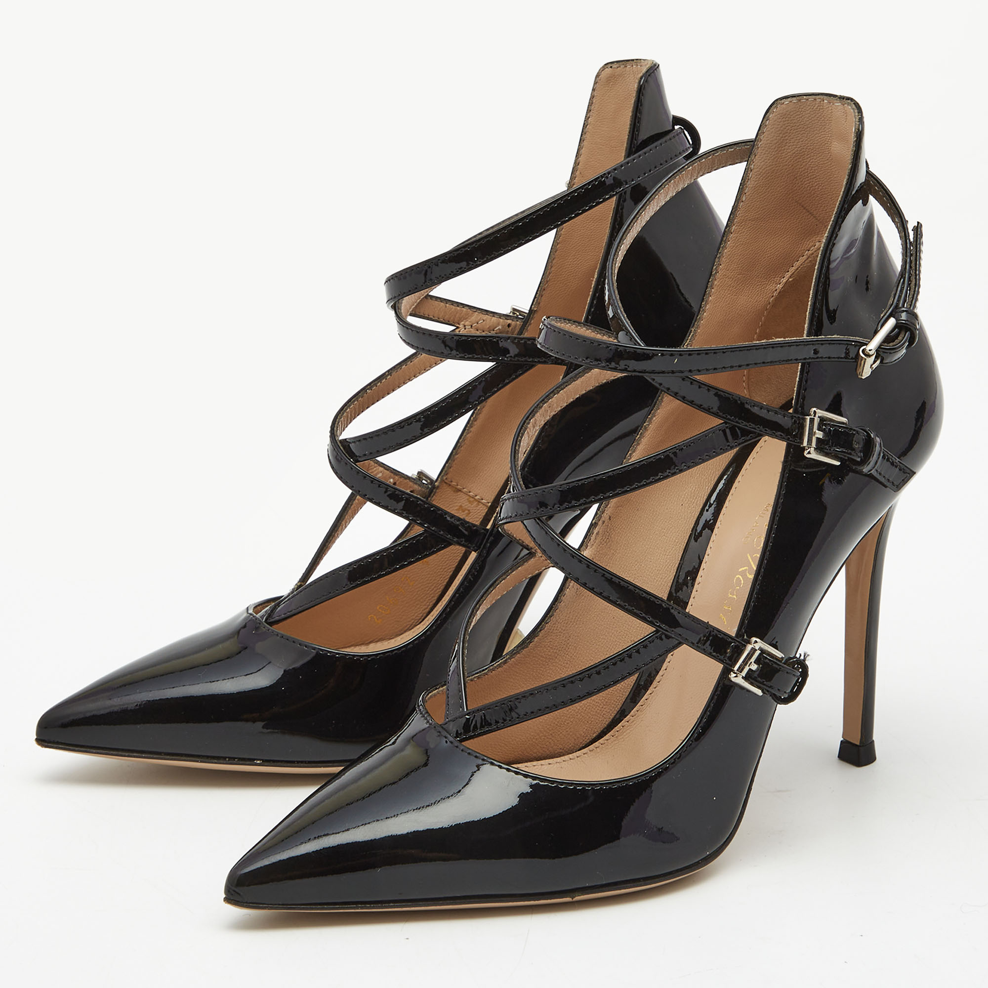 

Gianvito Rossi Black Patent Leather Crisscross Pumps Size