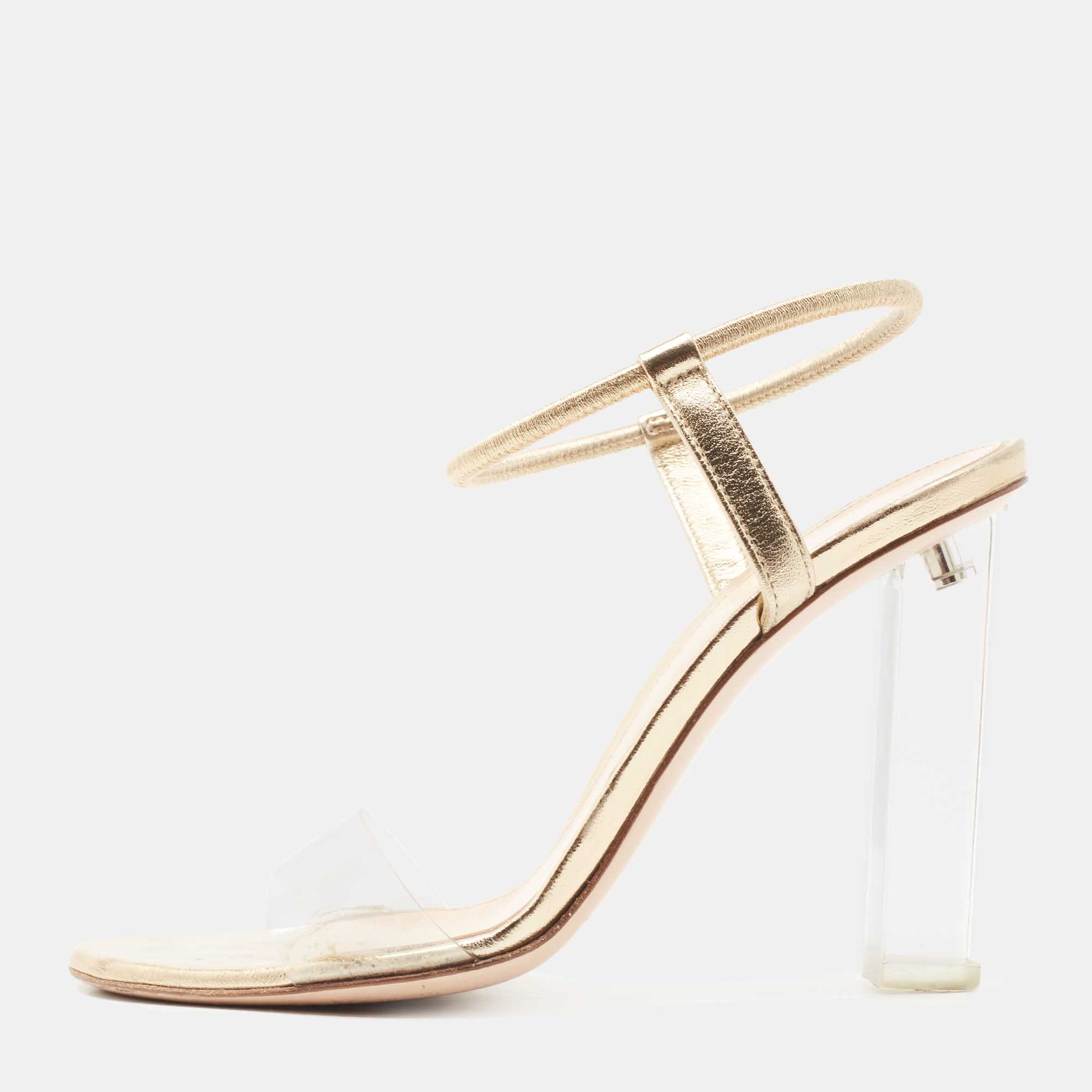 

Gianvito Rossi Gold Leather and PVC Ankle Strap Sandals Size