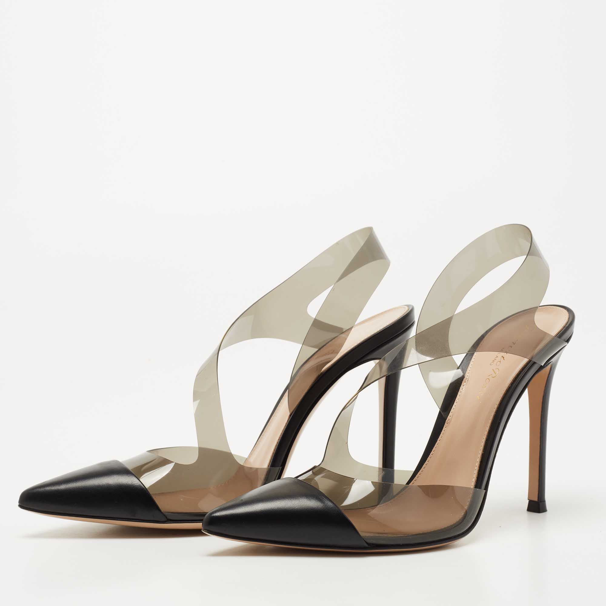 

Gianvito Rossi Black Leather and PVC Slingback Pumps Size