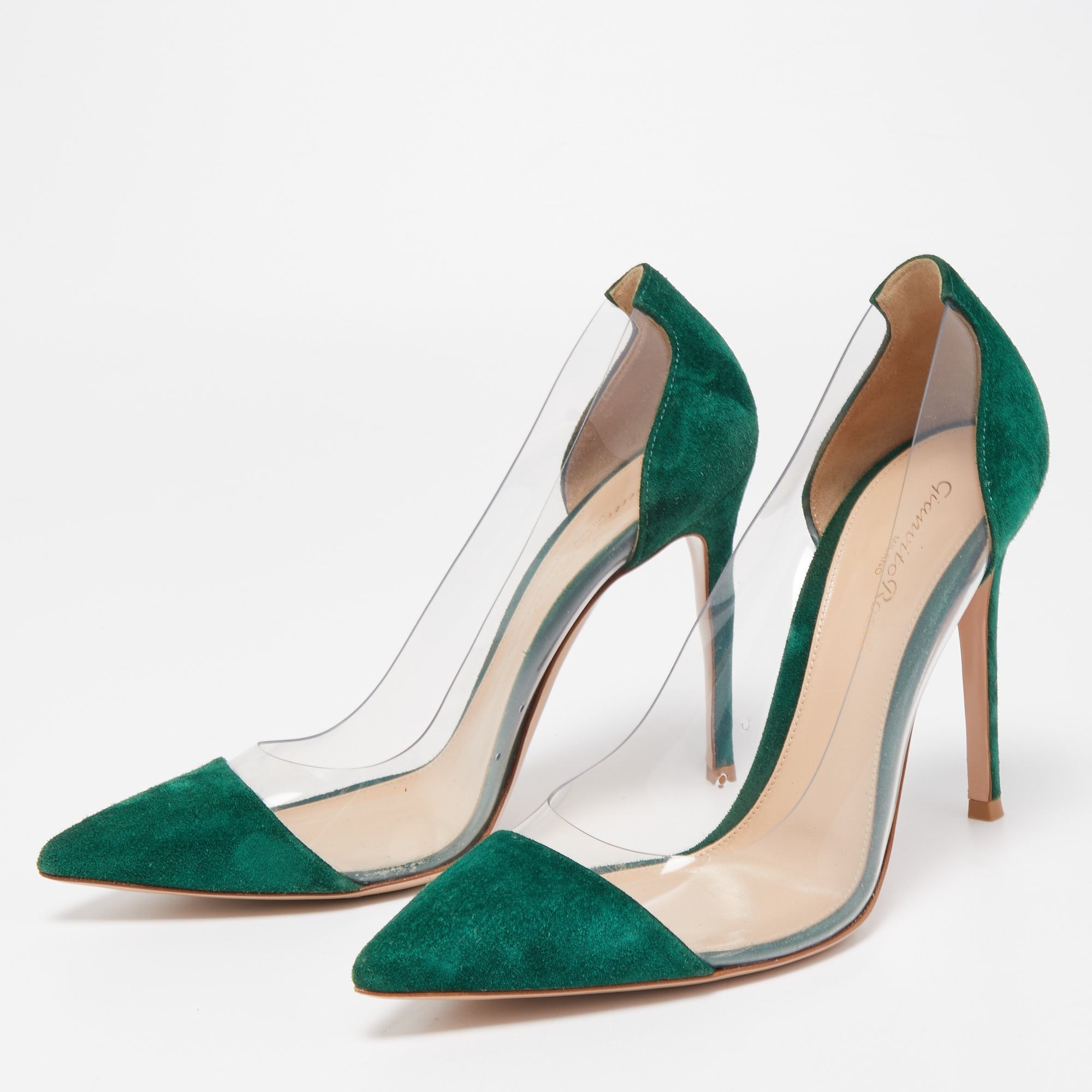 

Gianvito Rossi Green Suede and PVC Plexi Pumps Size