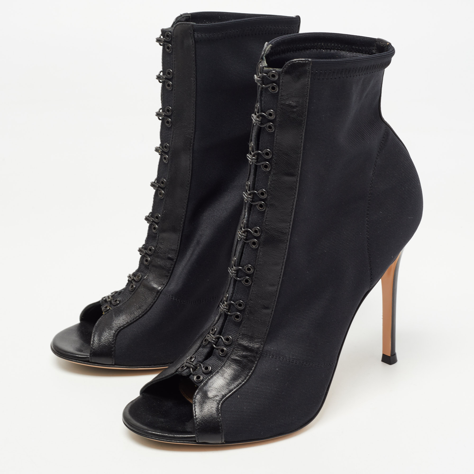 

Gianvito Rossi Black Fabric And Leather Hook Detail Ankle Boots Size