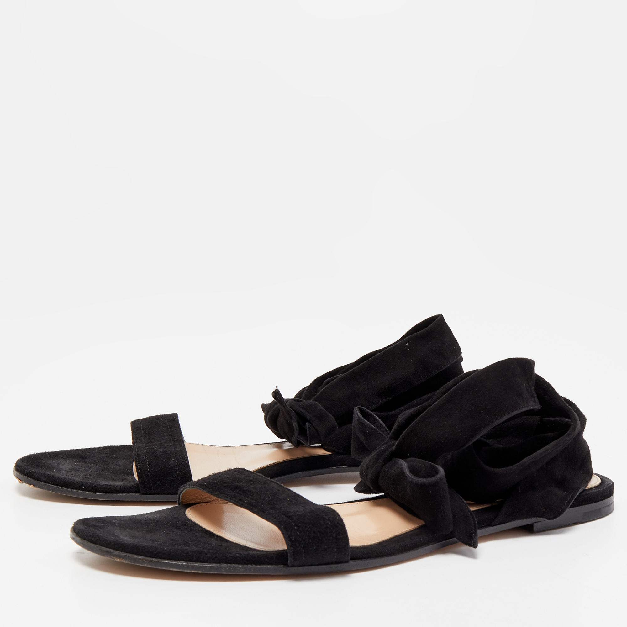 

Gianvito Rossi Black Suede Ankle Wrap Flat Sandals Size, Beige
