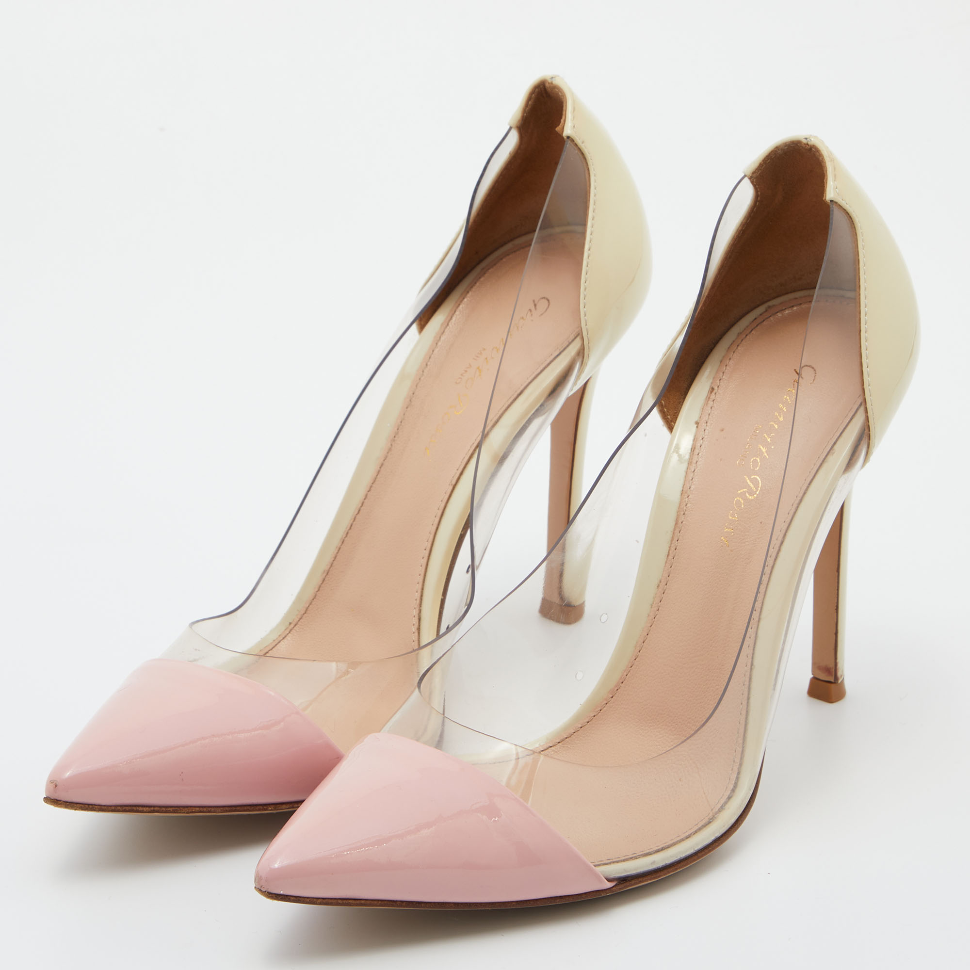 

Gianvito Rossi Light Yellow/Pink Patent Leather and PVC Plexi Pumps Size
