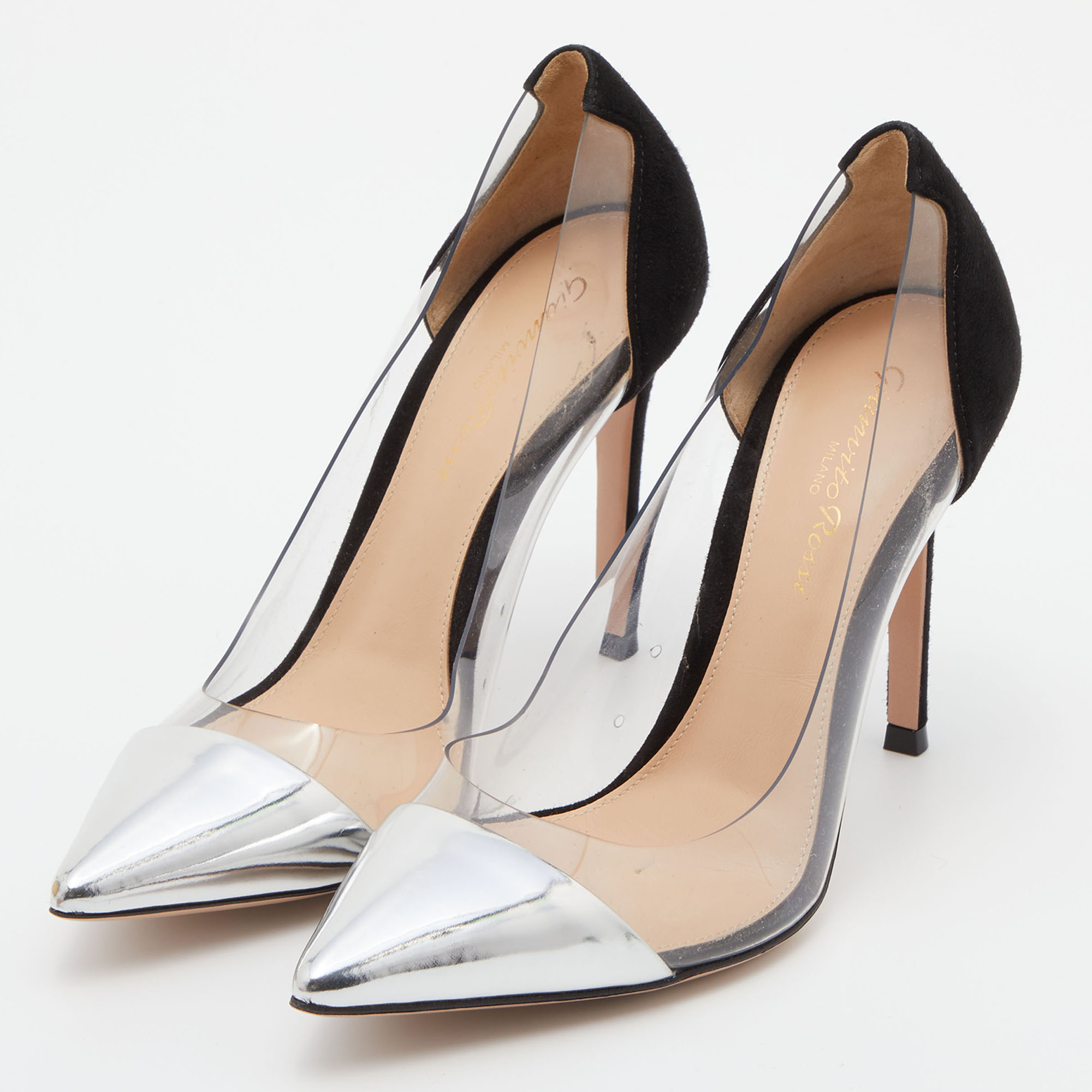 

Gianvito Rossi Black/Silver PVC, Suede and Patent Leather Plexi Pumps Size