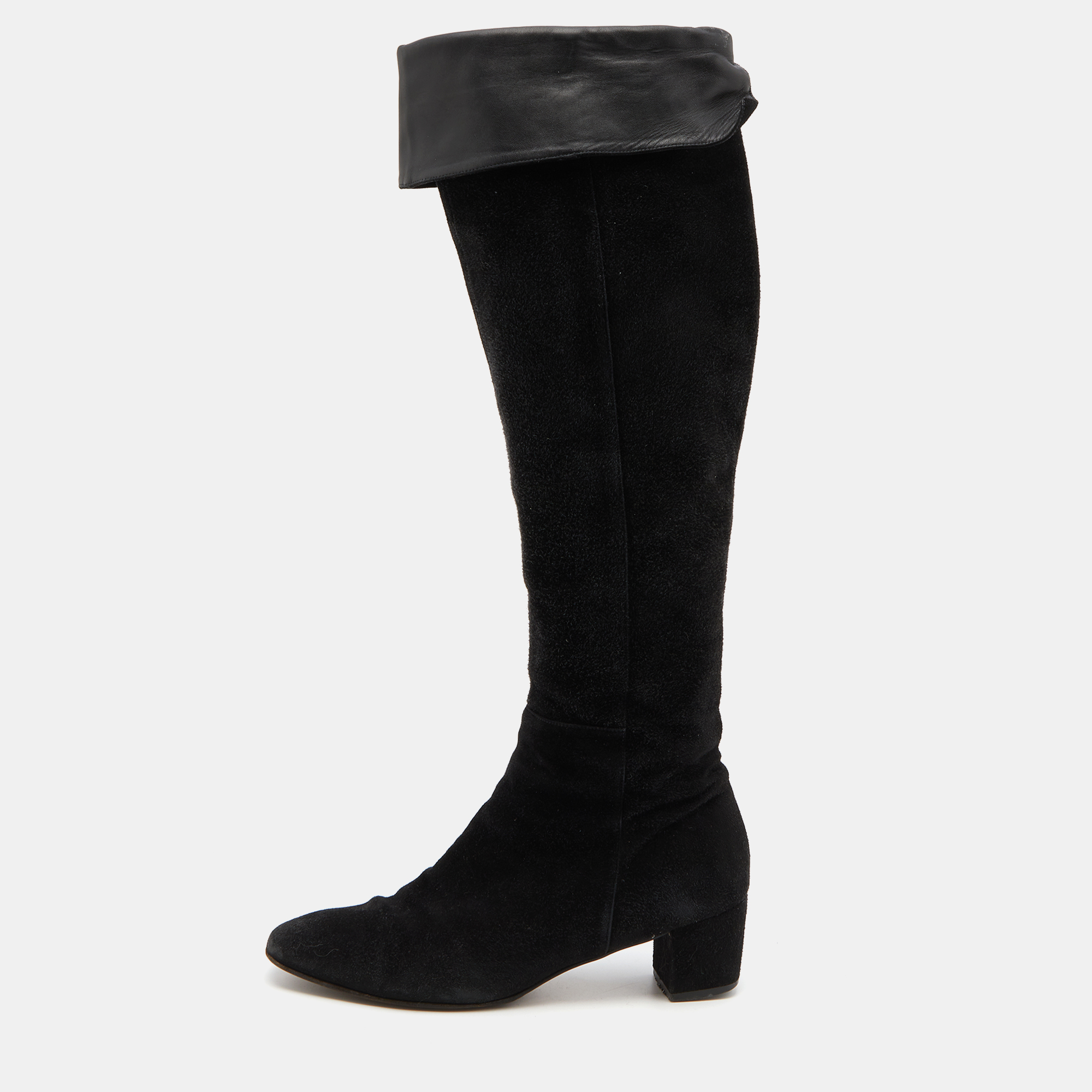 Pre-owned Gianvito Rossi Black Suede And Leather Knee Length Boots Size 38.5