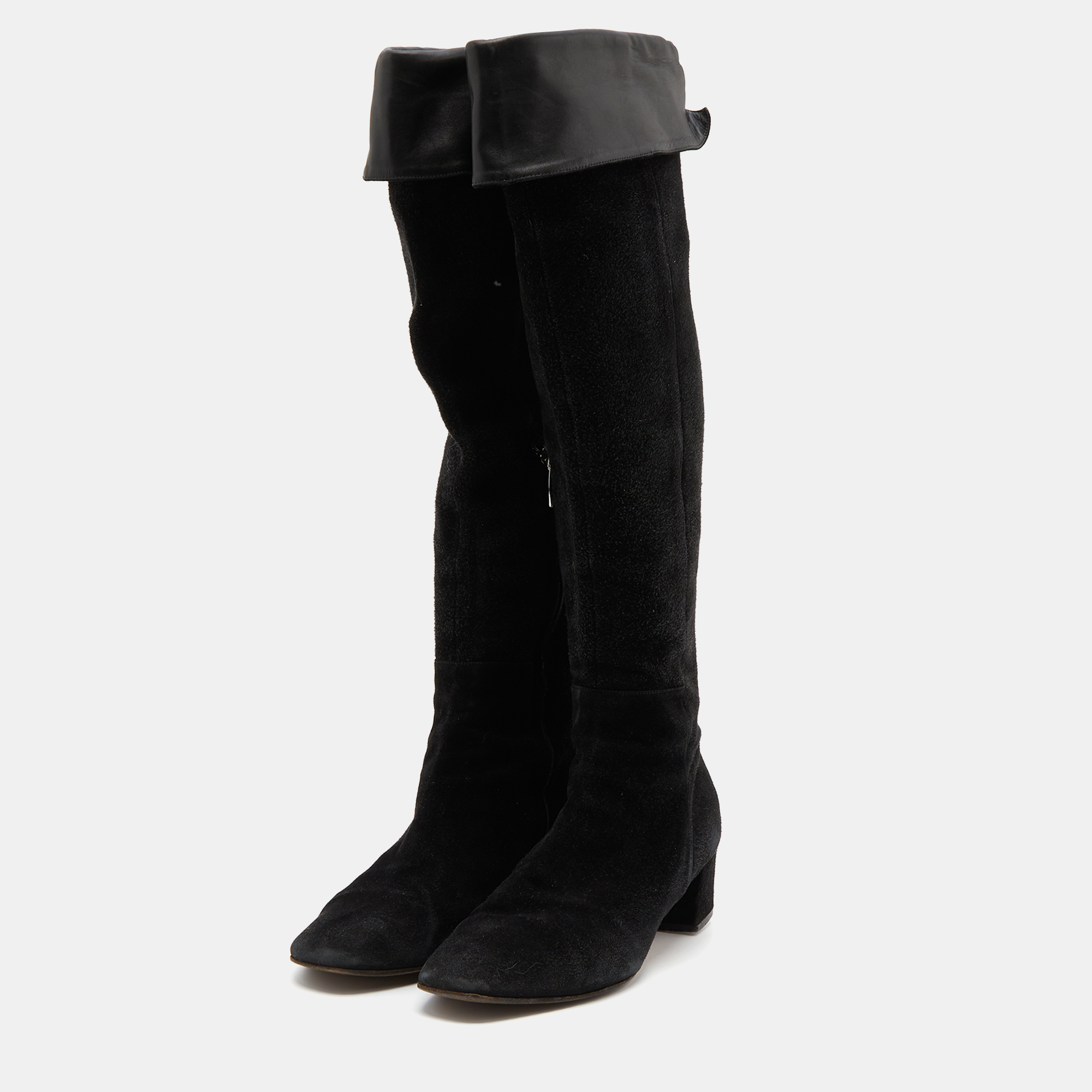 

Gianvito Rossi Black Suede and Leather Knee Length Boots Size