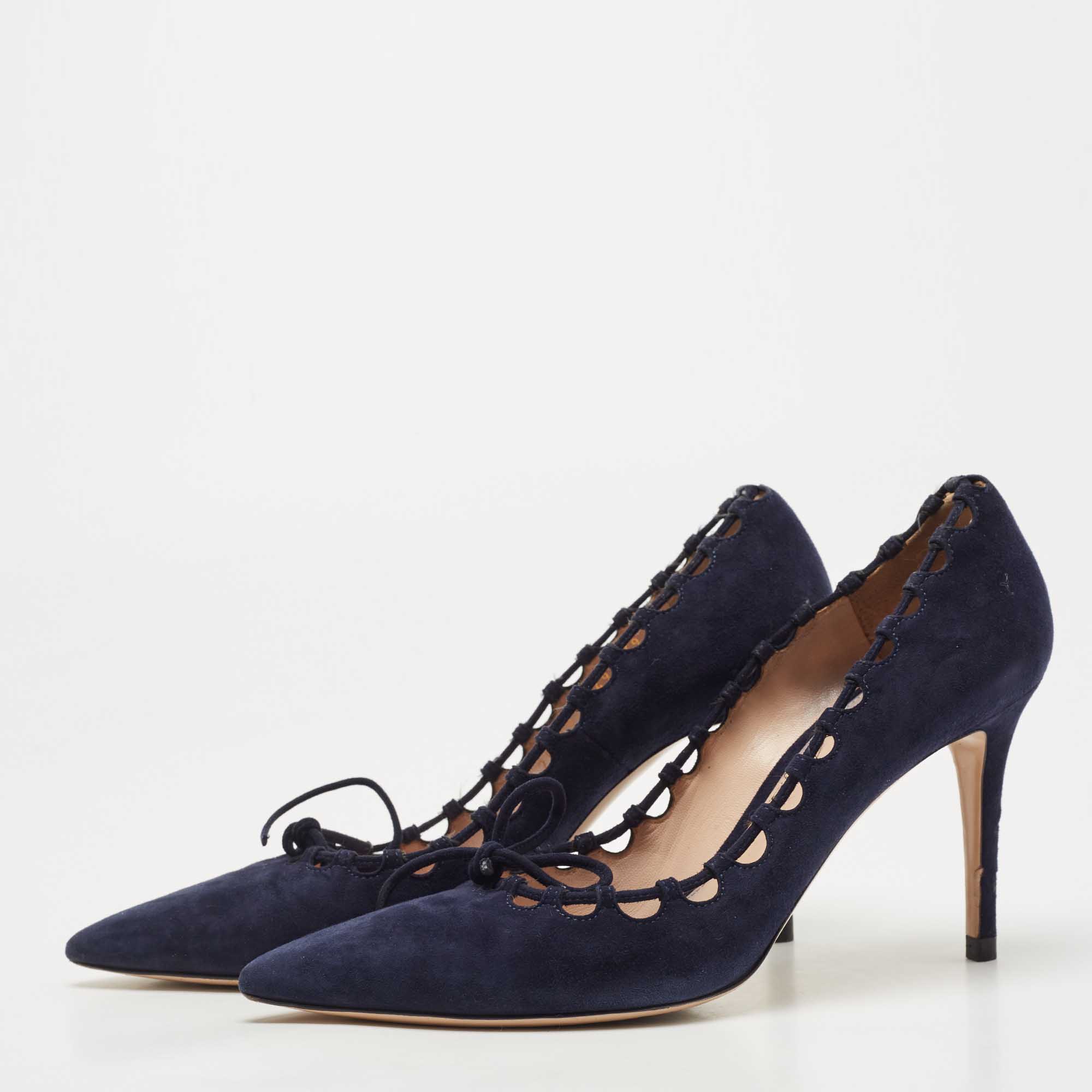 

Gianvito Rossi Blue Suede Lace Bow Pointed Toe Pumps Size