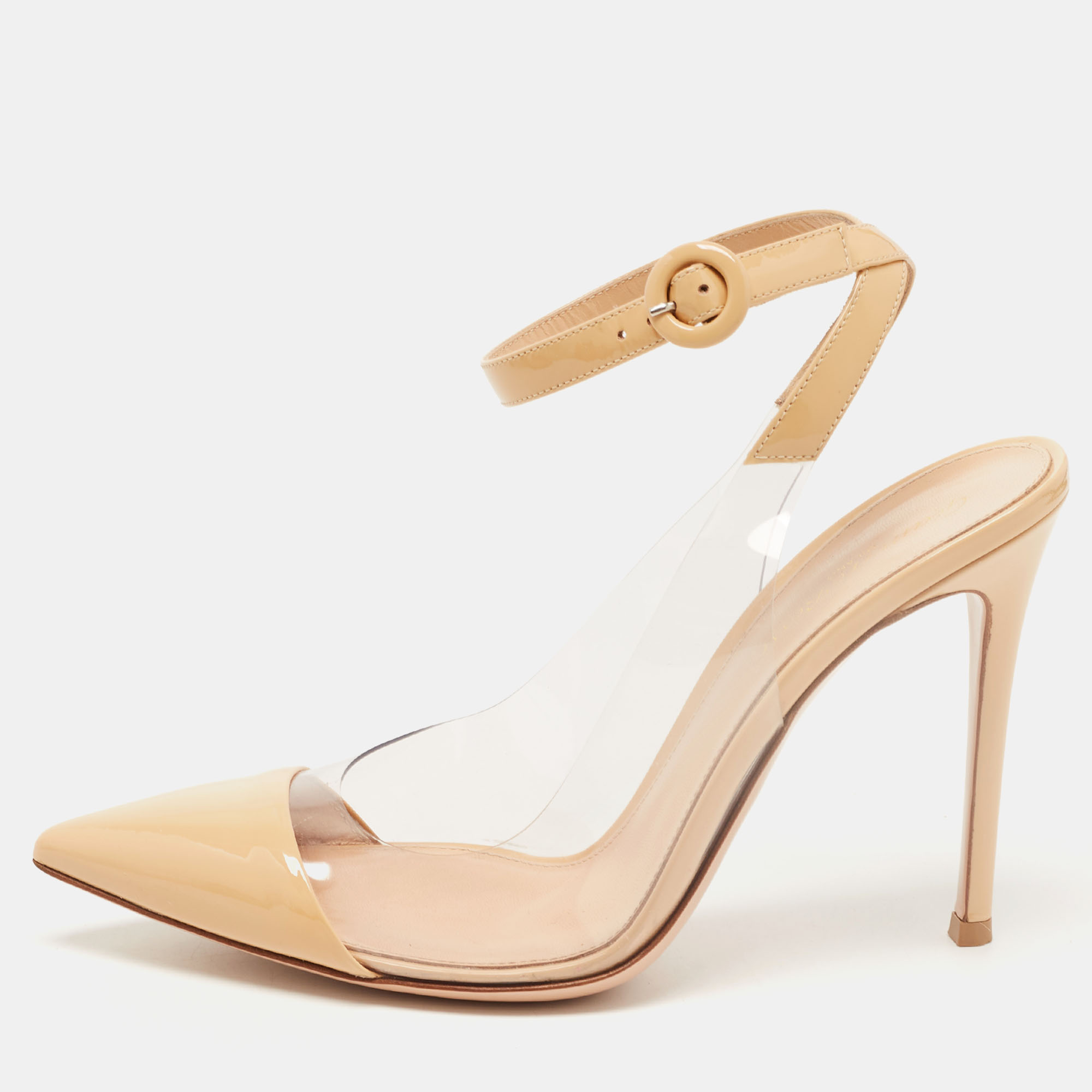 

Gianvito Rossi Beige Leather and PVC Anise Pointed Toe Slingback Pumps Size