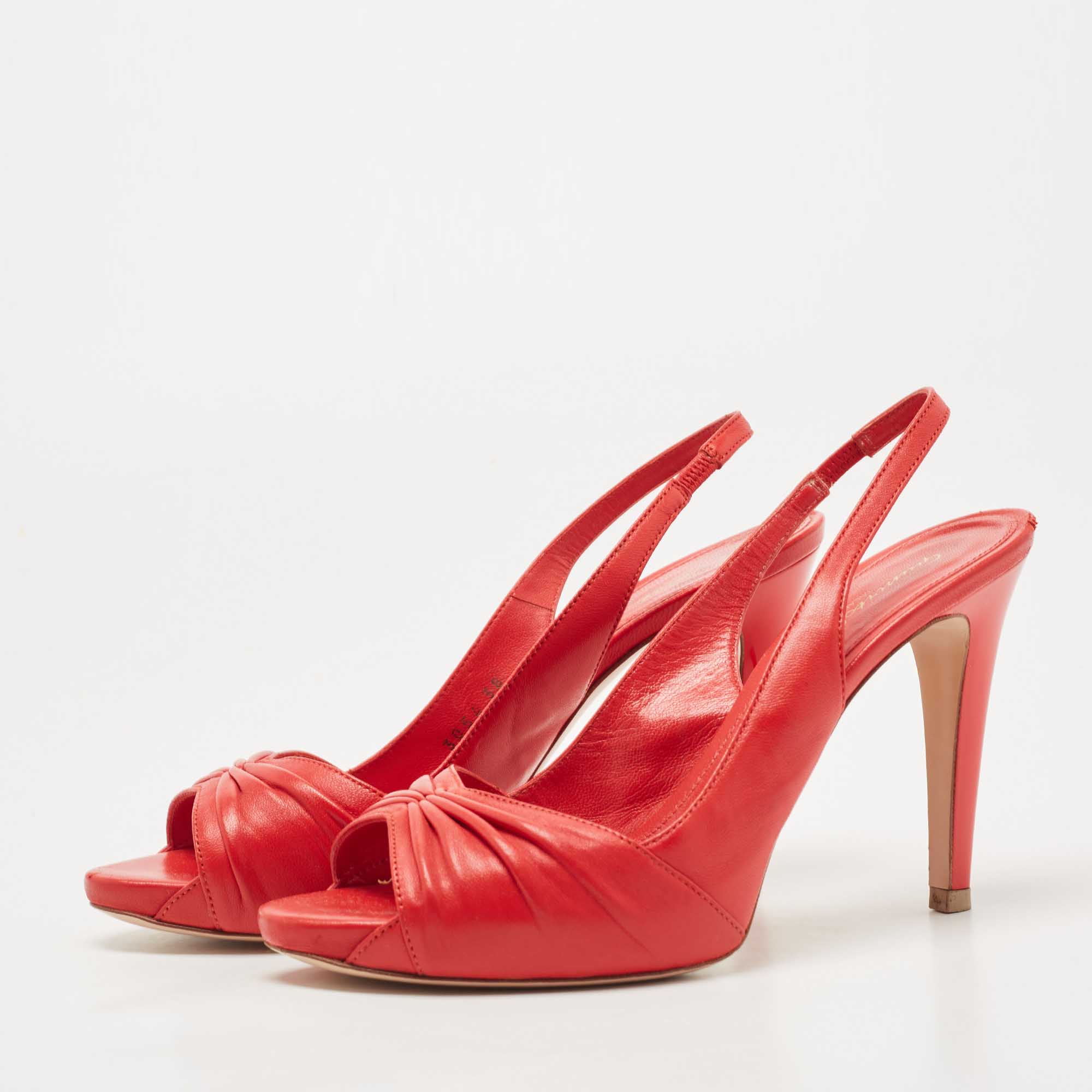 

Gianvito Rossi Red Pleated Leather Open Toe Slingback Sandals Size