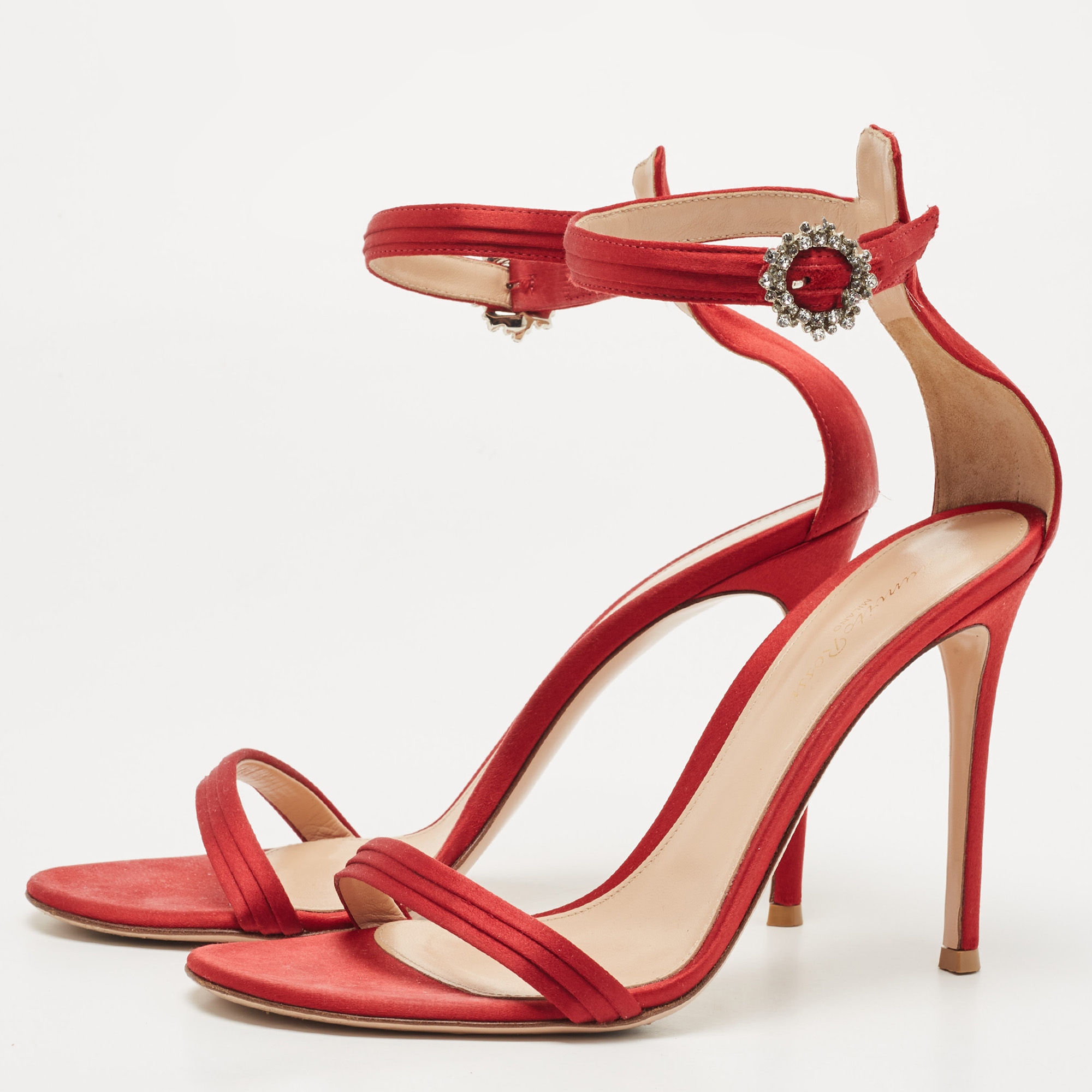

Gianvito Rossi Red Satin Ankle Strap Sandals Size