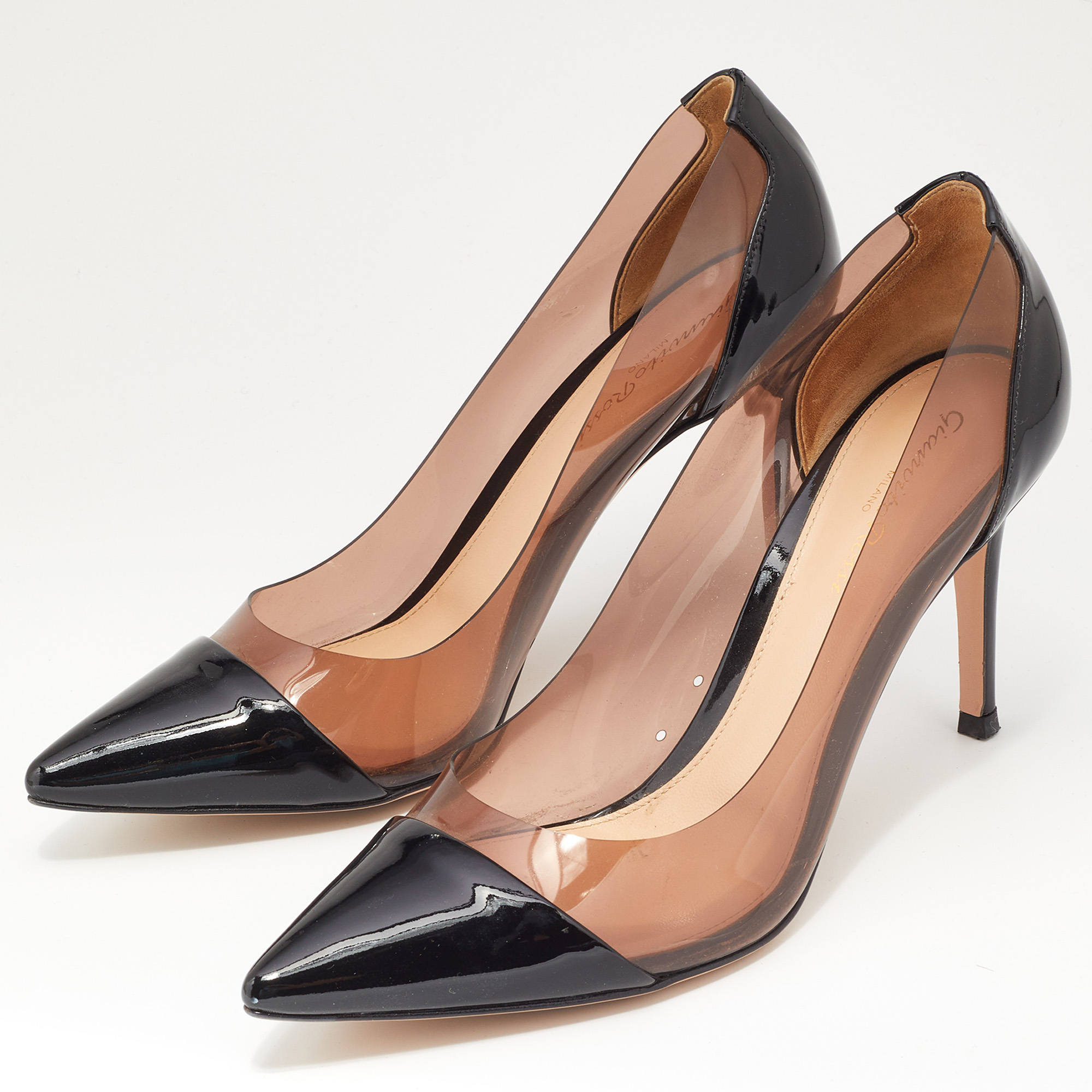 

Gianvito Rossi Black Patent Leather and PVC Plexi Pumps Size