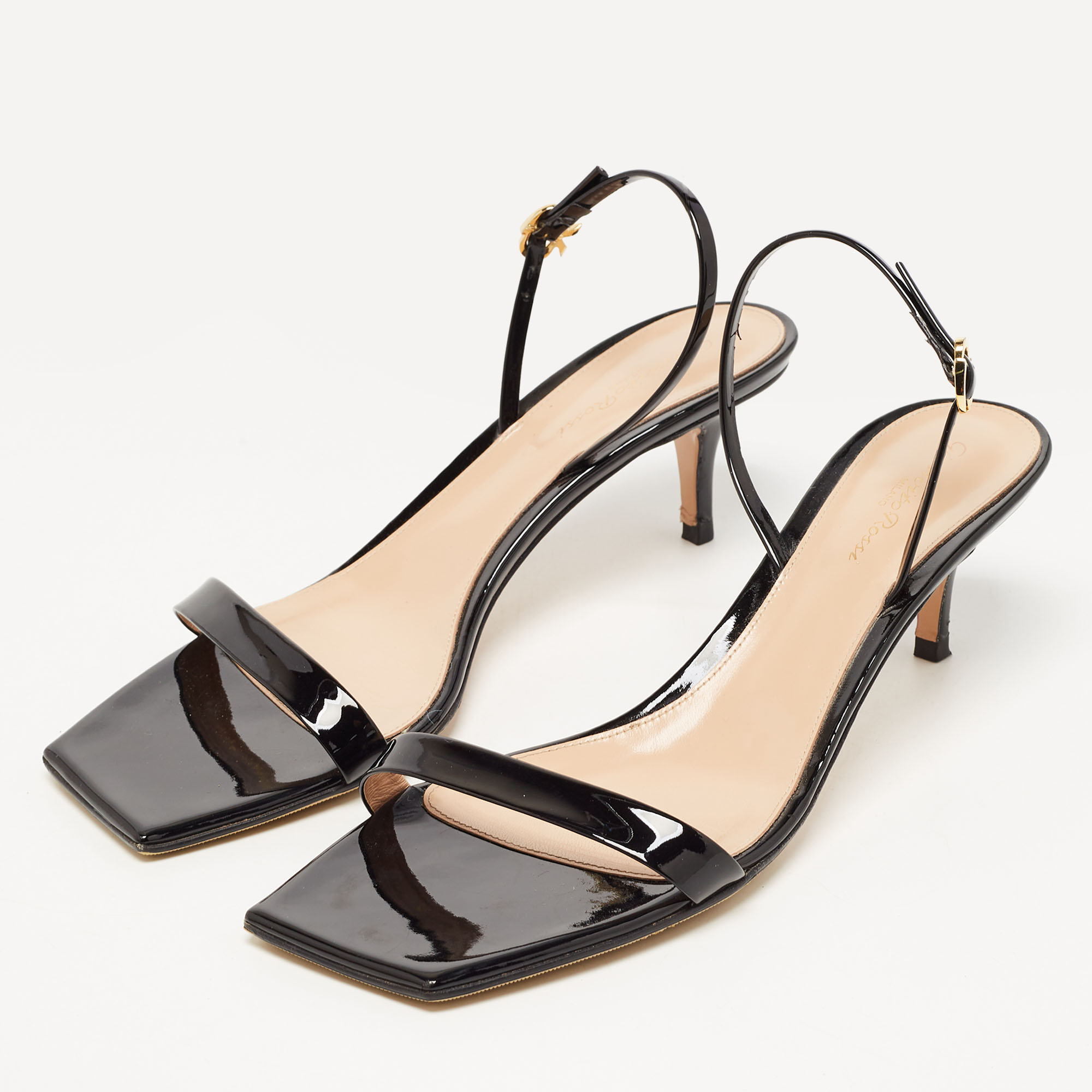 

Gianvito Rossi Black Patent Leather Ankle Strap Sandals Size