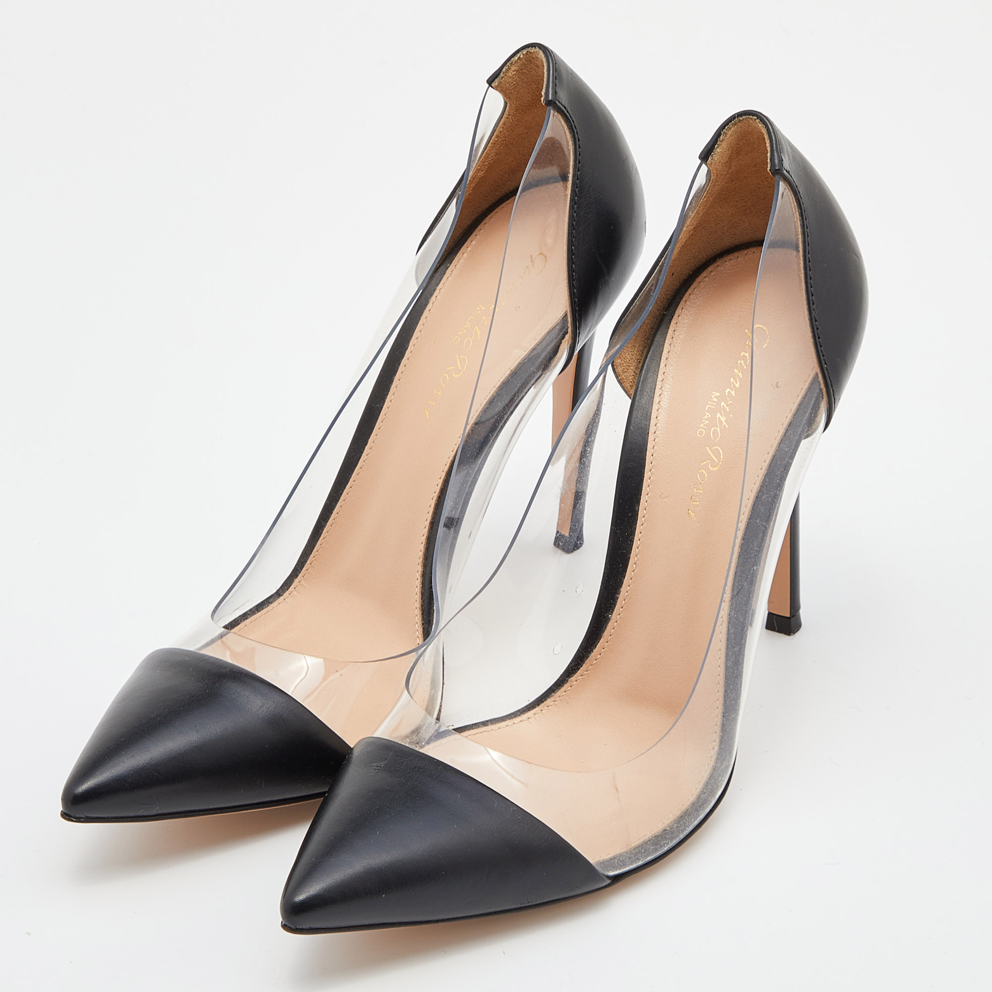 

Gianvito Rossi Black Leather and PVC Plexi Pumps Size