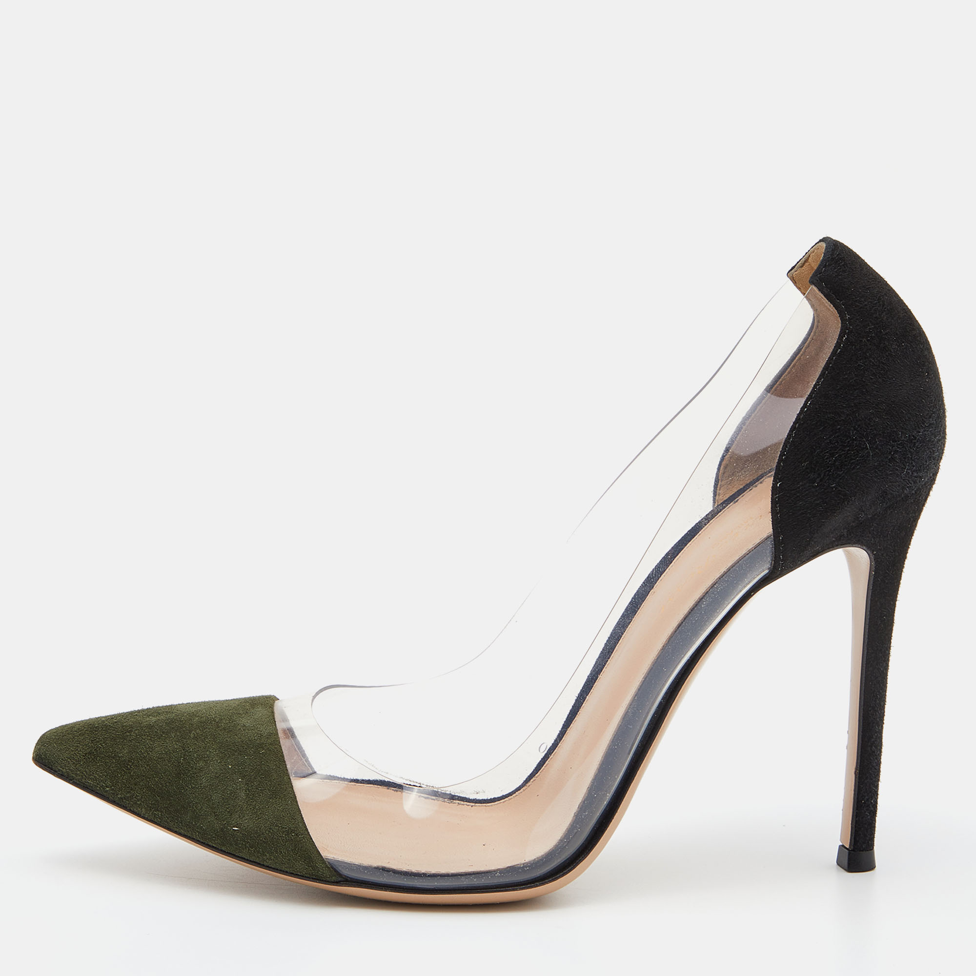 Pre-owned Gianvito Rossi Black/green Suede And Pvc Plexi Pumps Size 39
