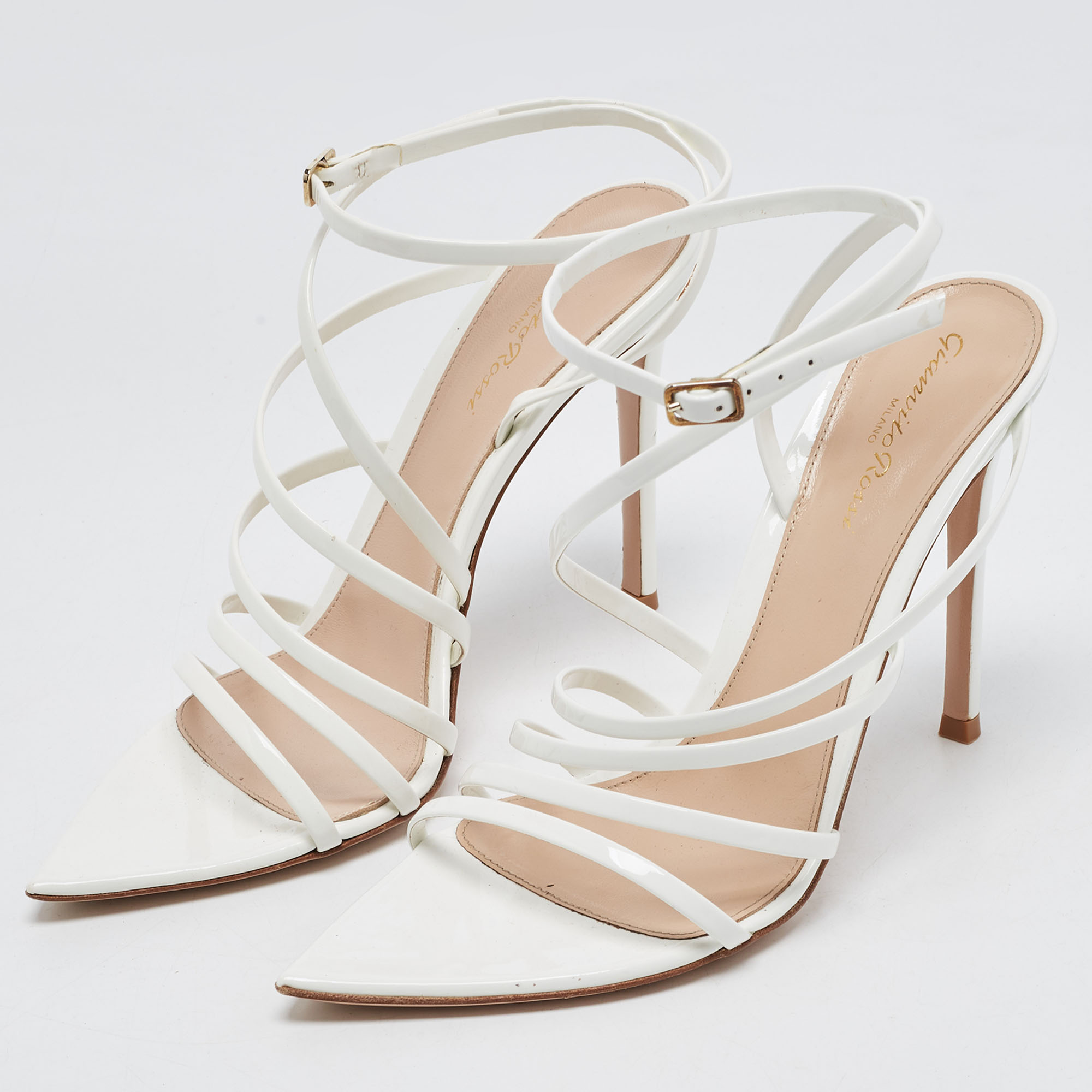 

Gianvito Rossi White Patent Leather Strappy Ankle Wrap Sandals Size