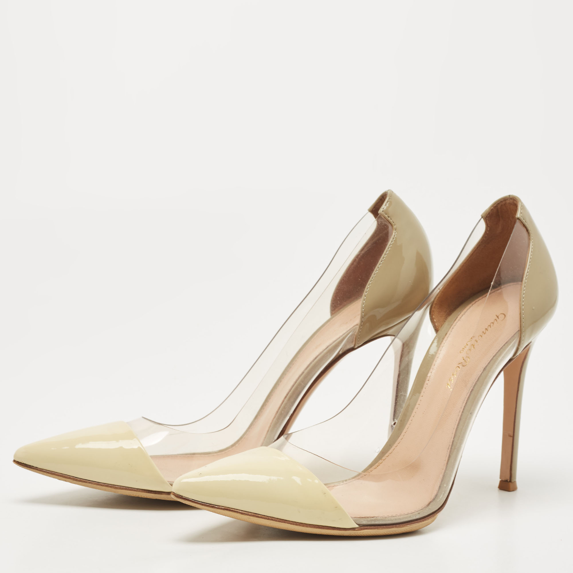 

Gianvito Rossi Green/Cream Patent Leather and PVC Plexi Pumps Size