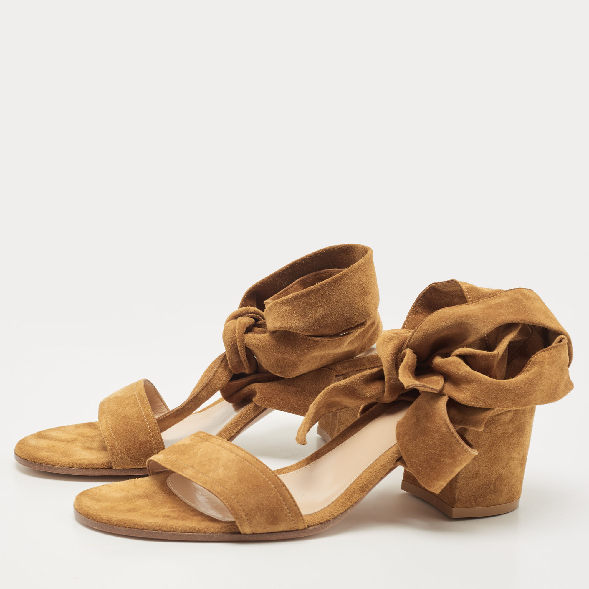 

Gianvito Rossi Brown Suede Block Heel Ankle Strap Sandals Size