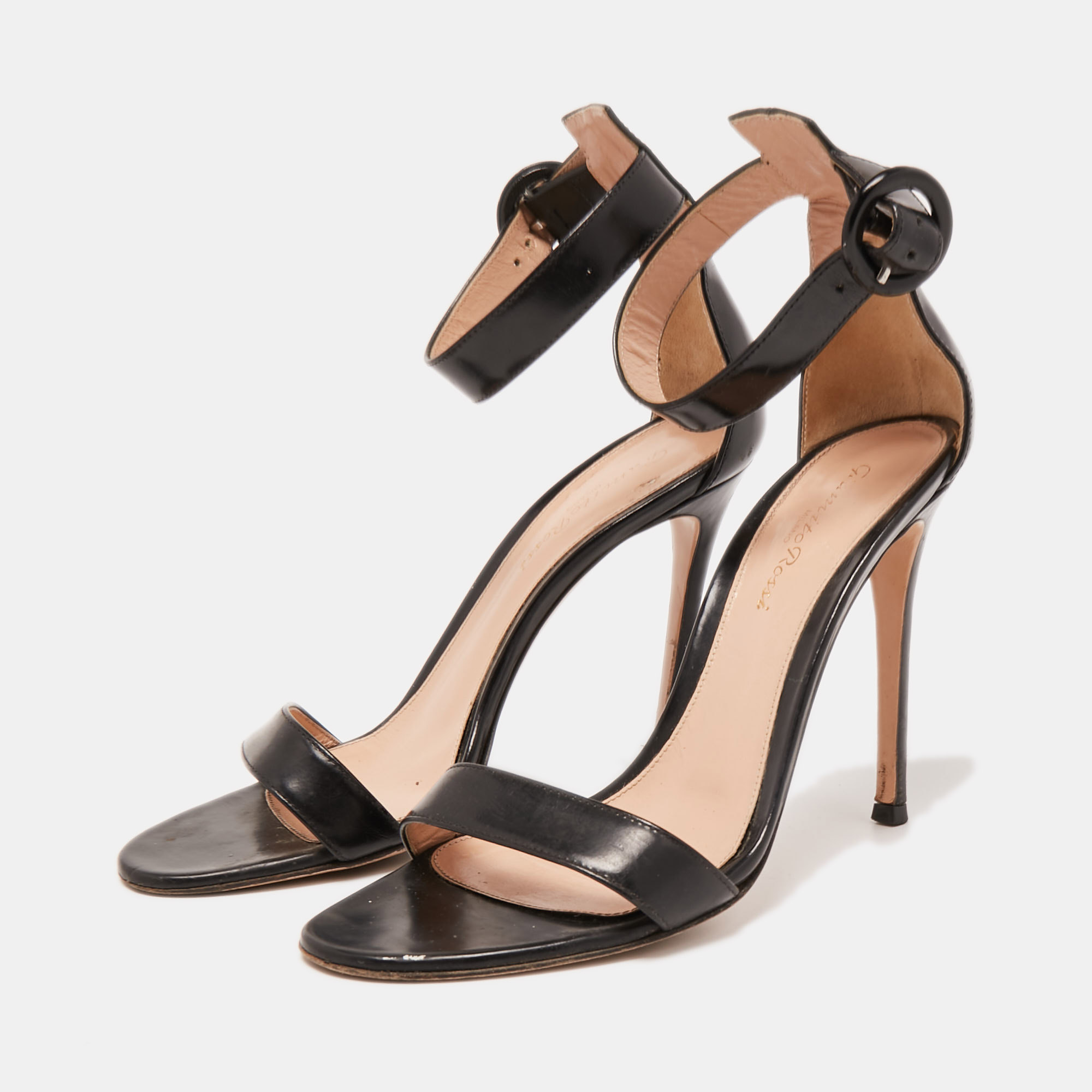 

Gianvito Rossi Black Leather Portofino Ankle Strap Sandals Size
