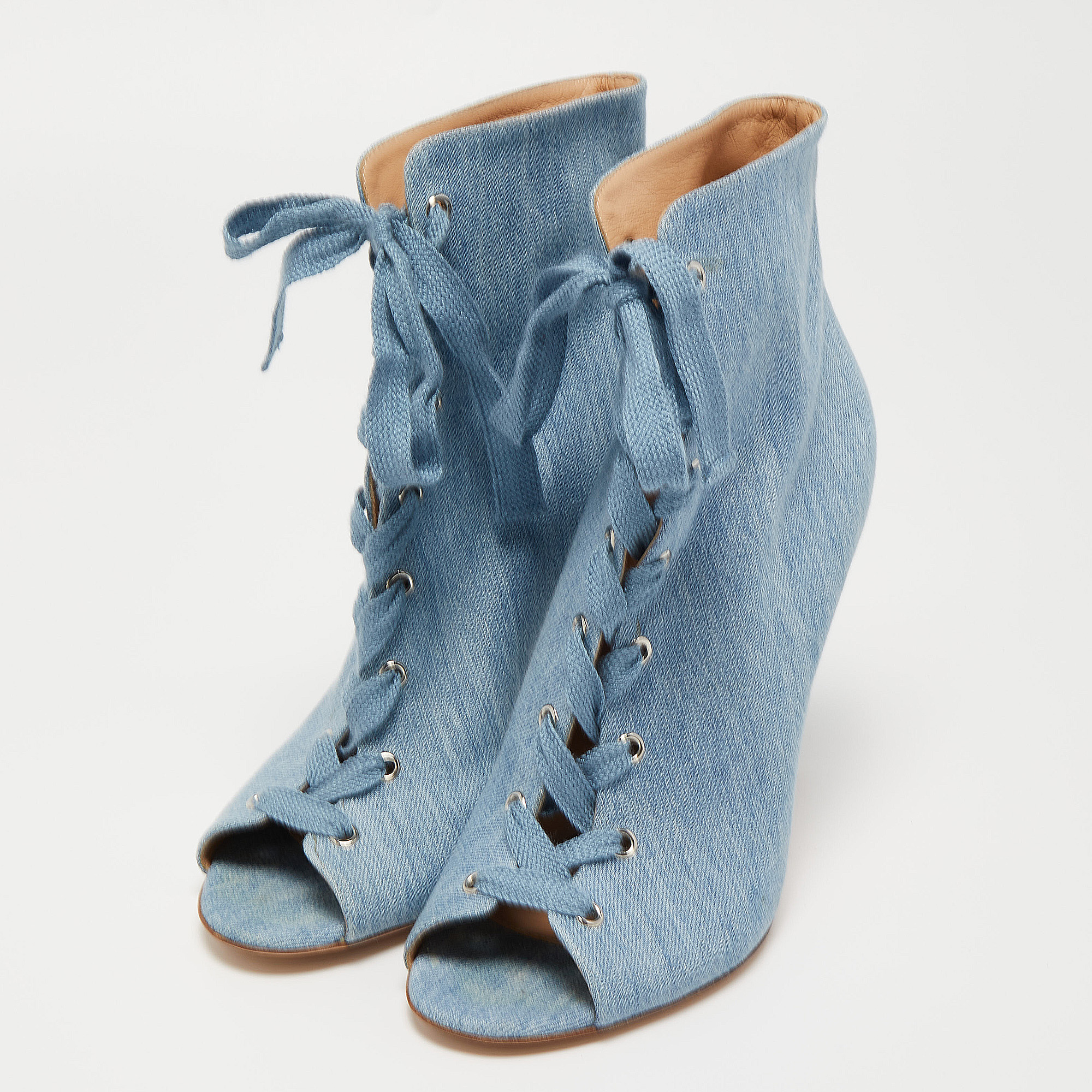 

Gianvito Rossi Blue Denim Open Toe Lace Up Boots Size